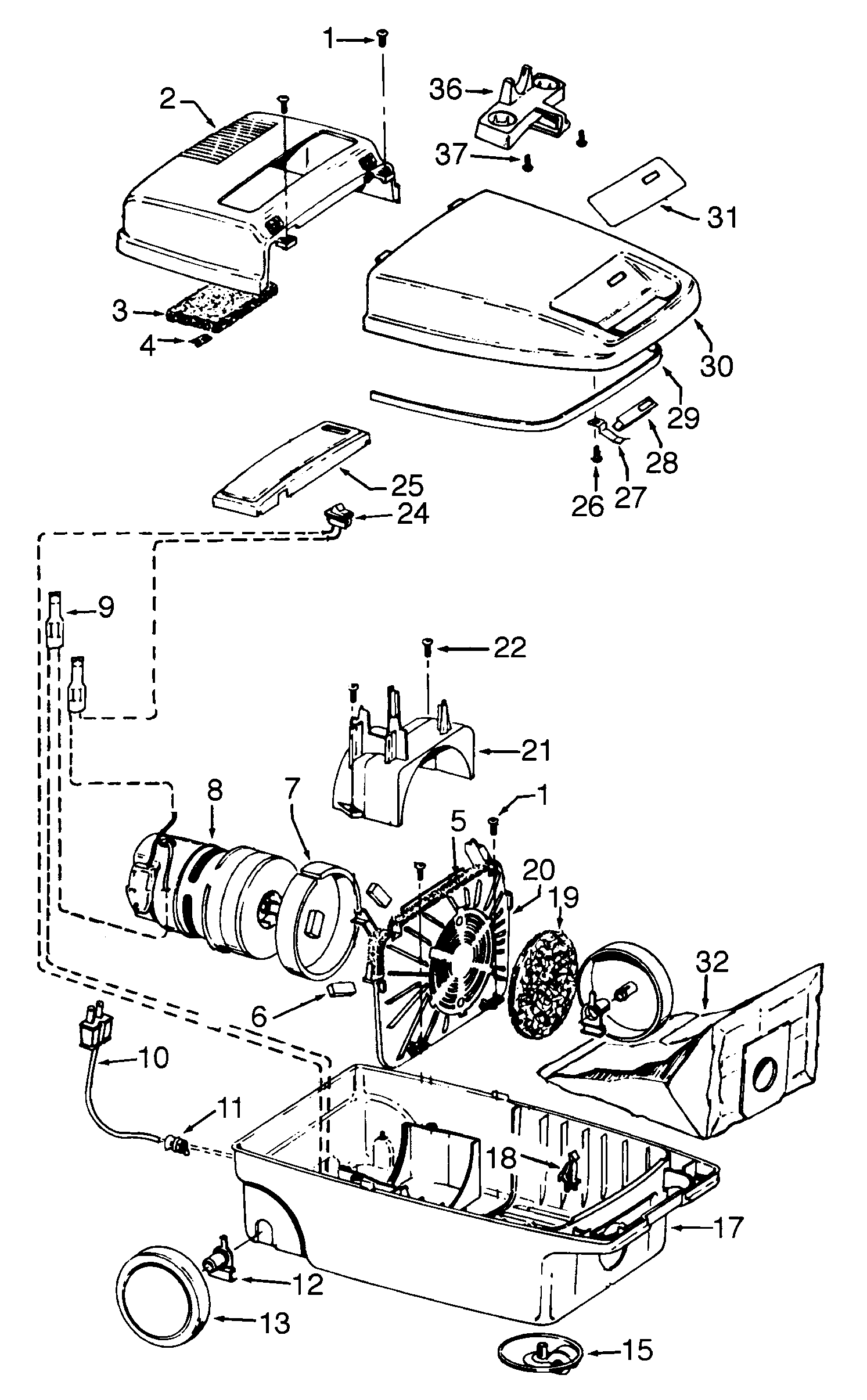 Hoover S3521--- mainhousing, motor assembly diagram