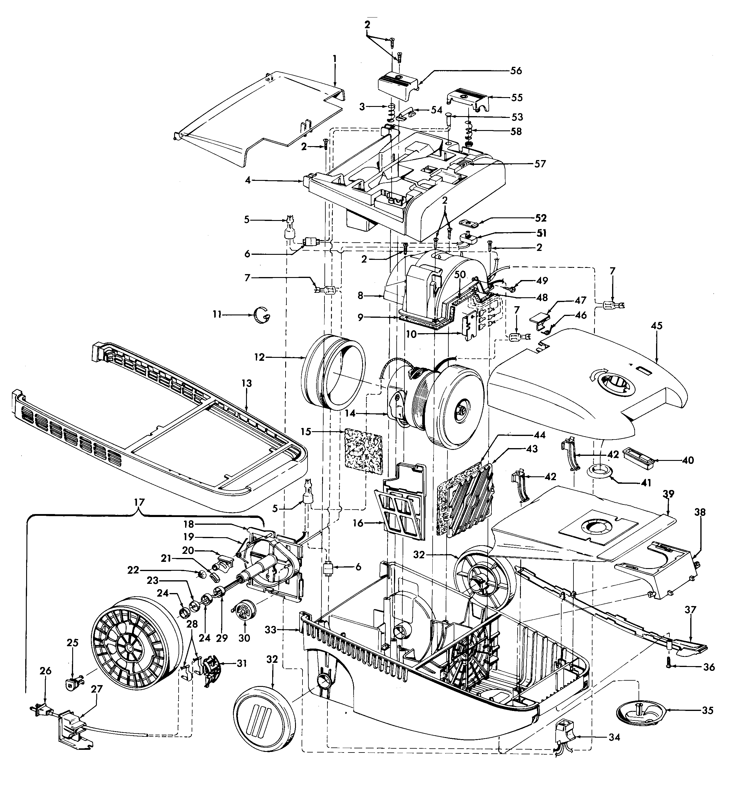 Hoover S3605--- cordreel, mainhousing diagram