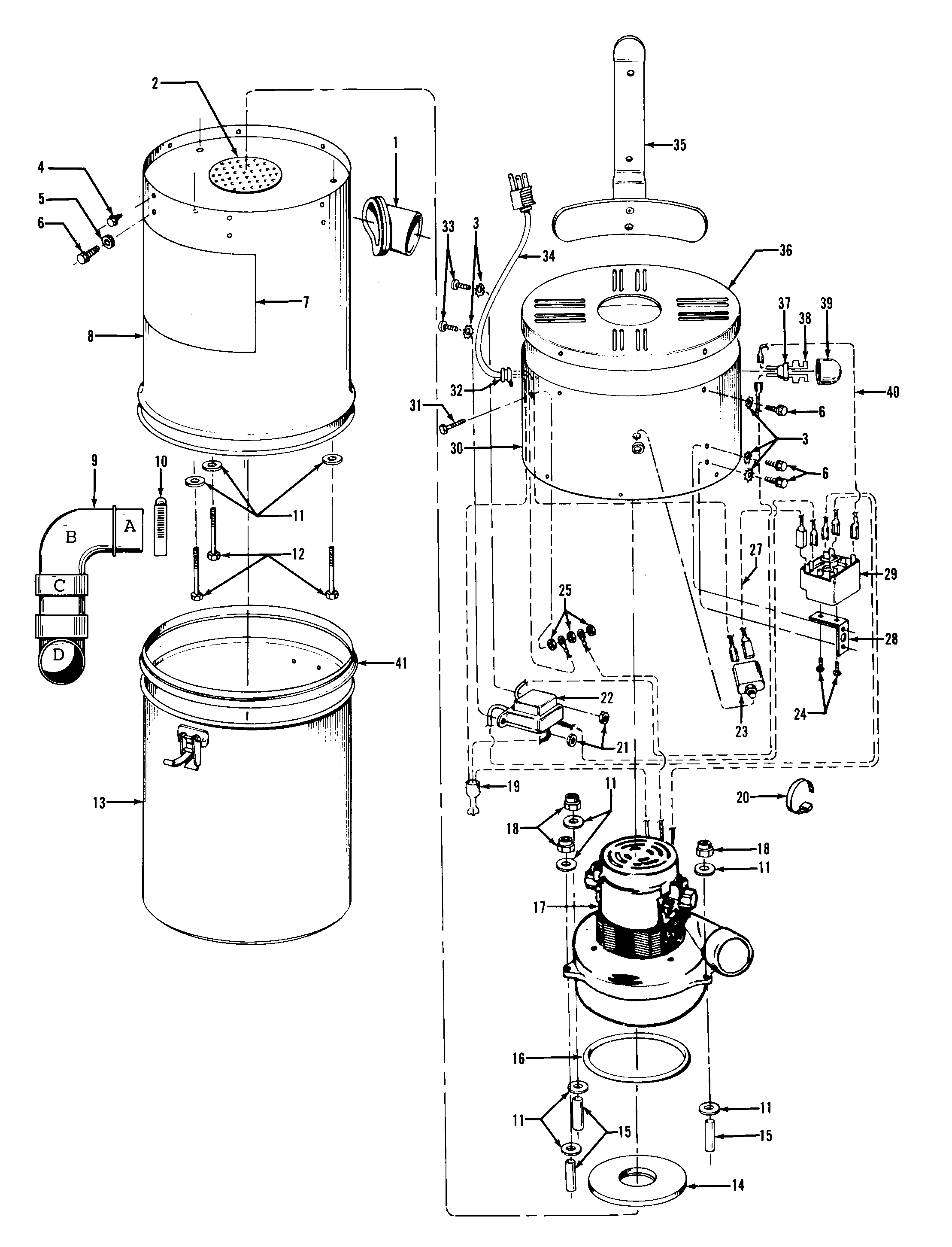 Hoover S5501--- motor, mainhsg_upper, mainhsg_lower diagram