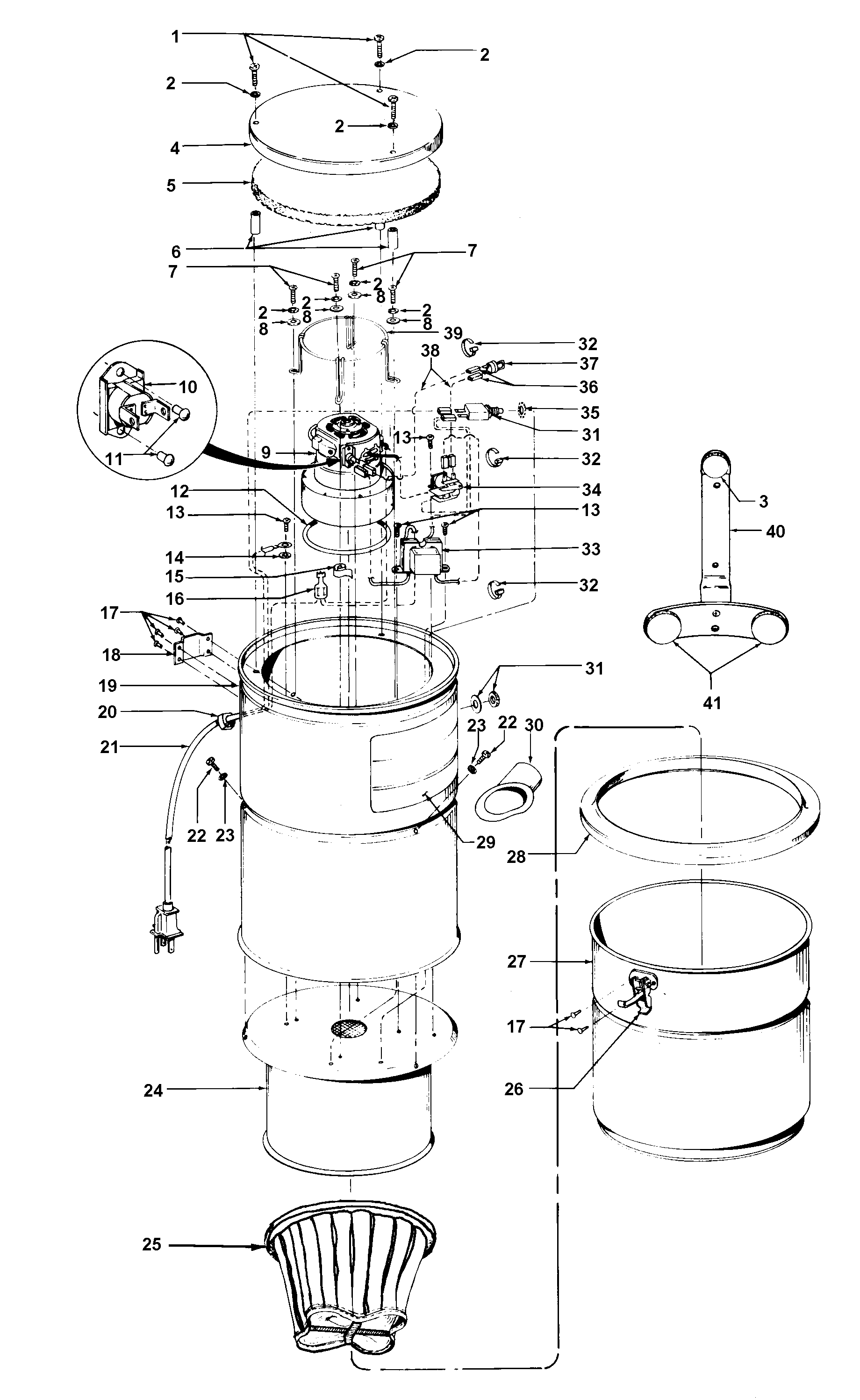 Hoover S5533 mainhousing, motor assembly diagram