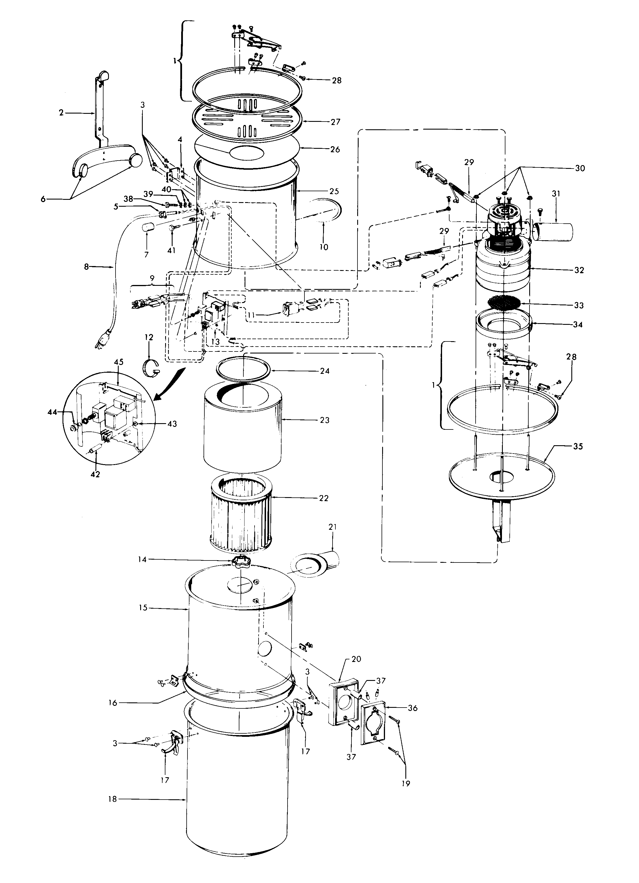 Hoover S5573 mainhousing, motor assembly diagram