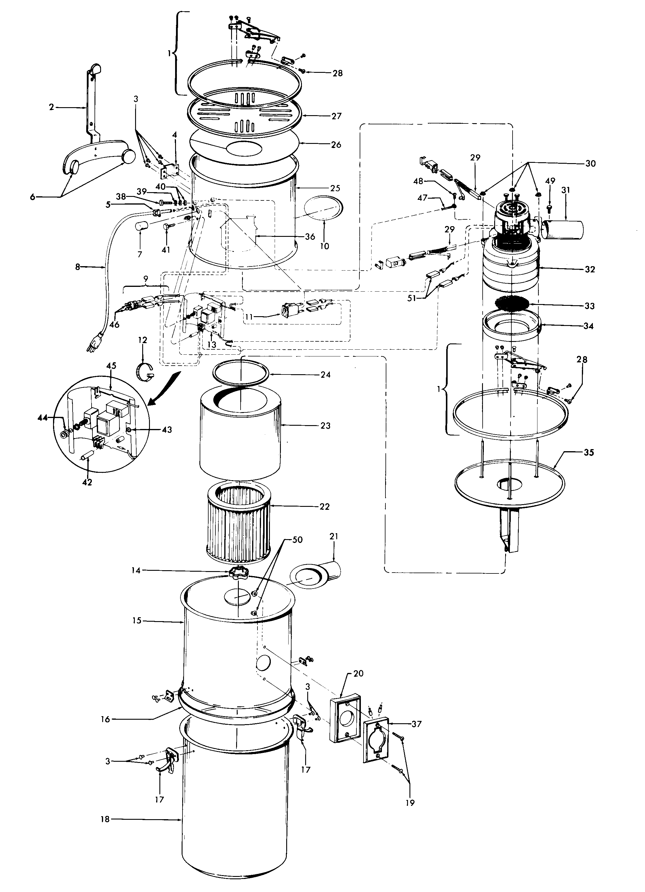 Hoover S5573-011 mainhousing, motor assembly diagram