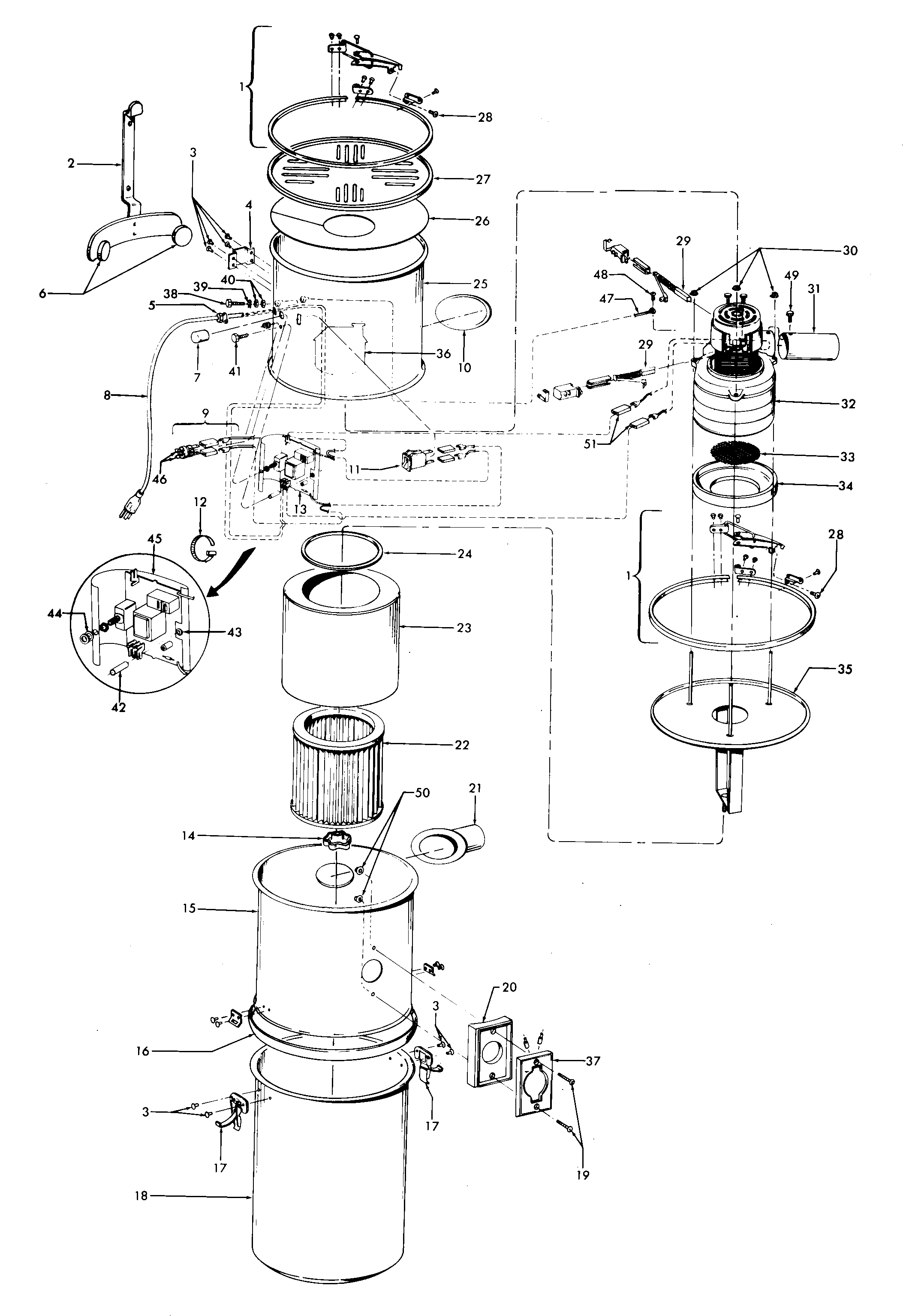 Hoover S5573-022 mainhousing, motor assembly diagram