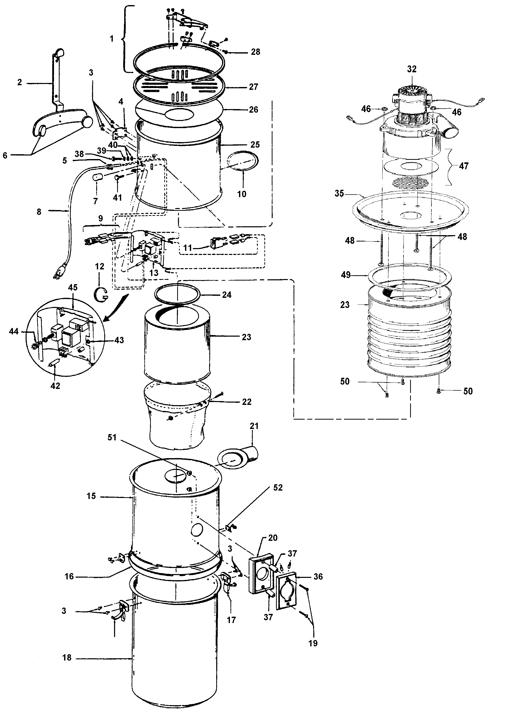 Hoover S5672 mainhousing, motor assembly diagram