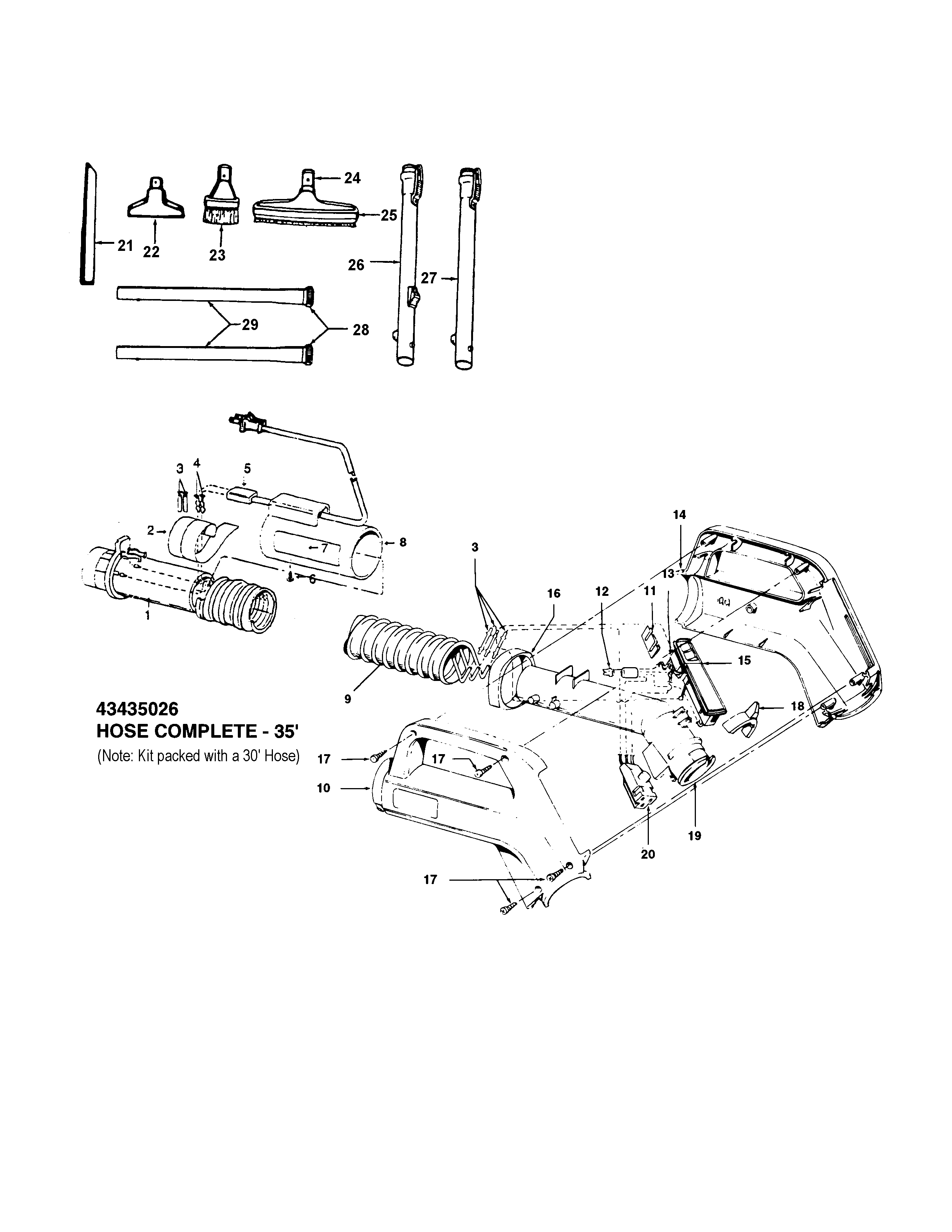Hoover S5703 hose, cleaningtools diagram