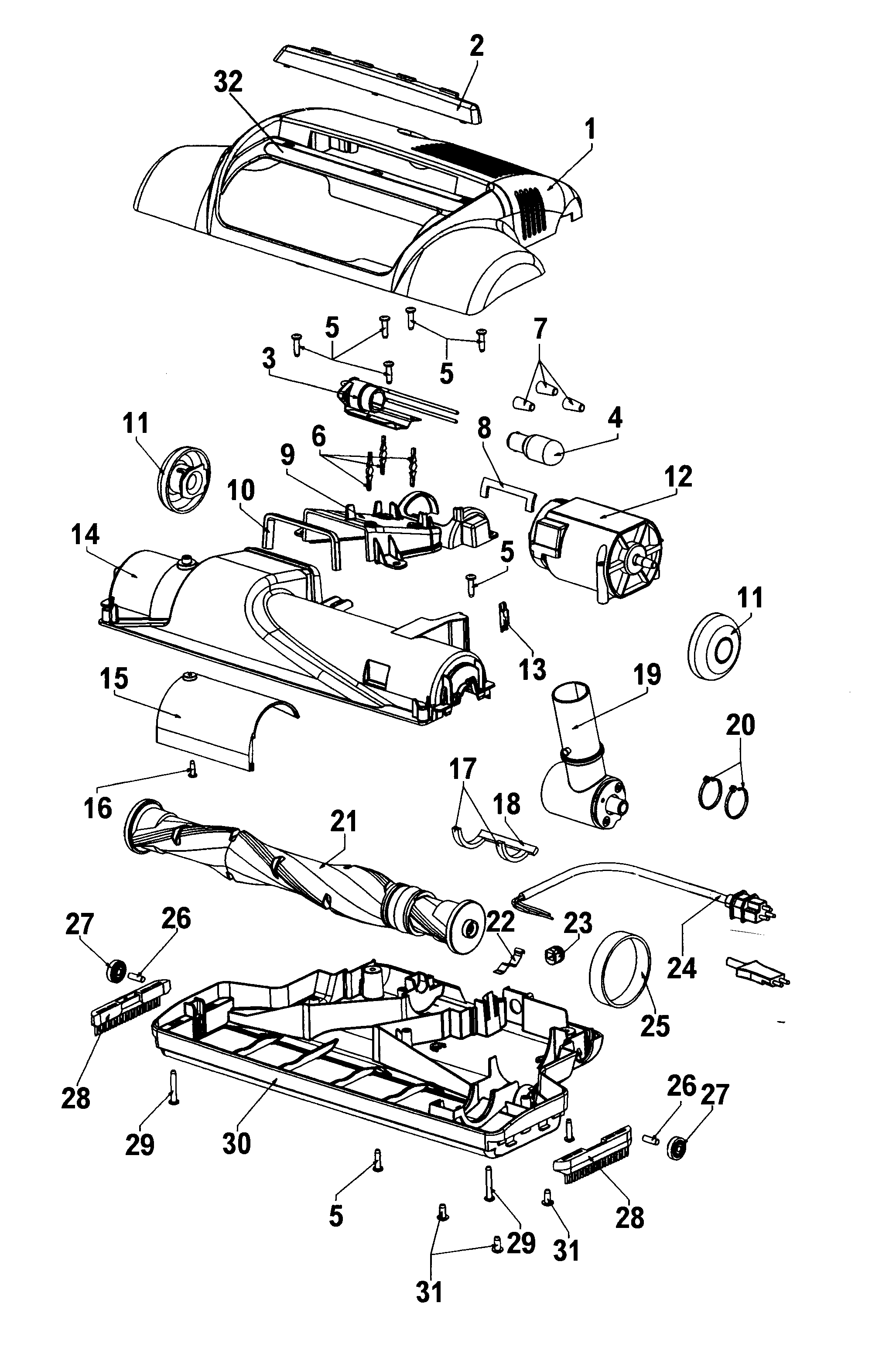 Hoover S5711 powerednozzle, agitator diagram