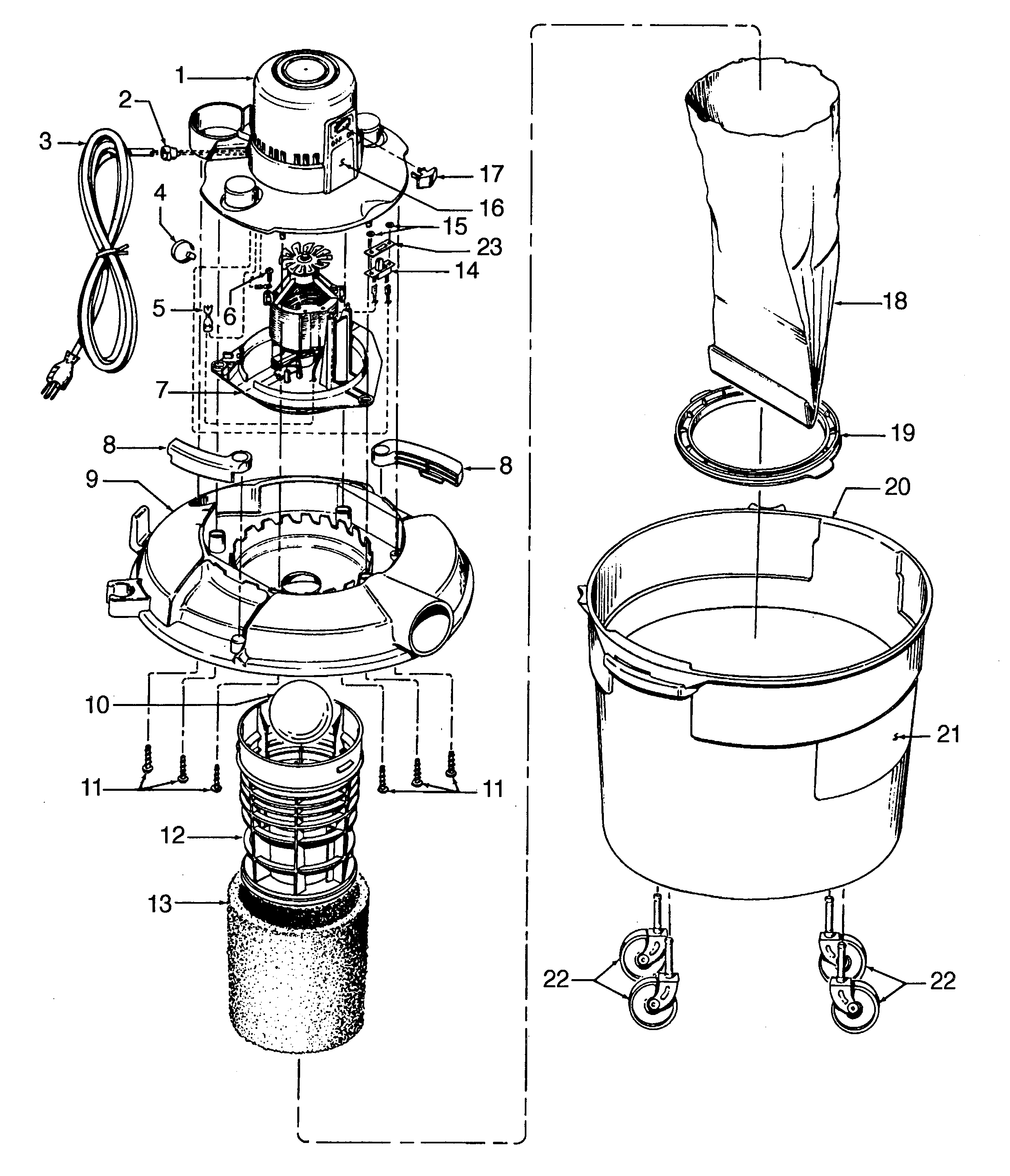 Hoover S6530600 mainhousing, motor assembly diagram