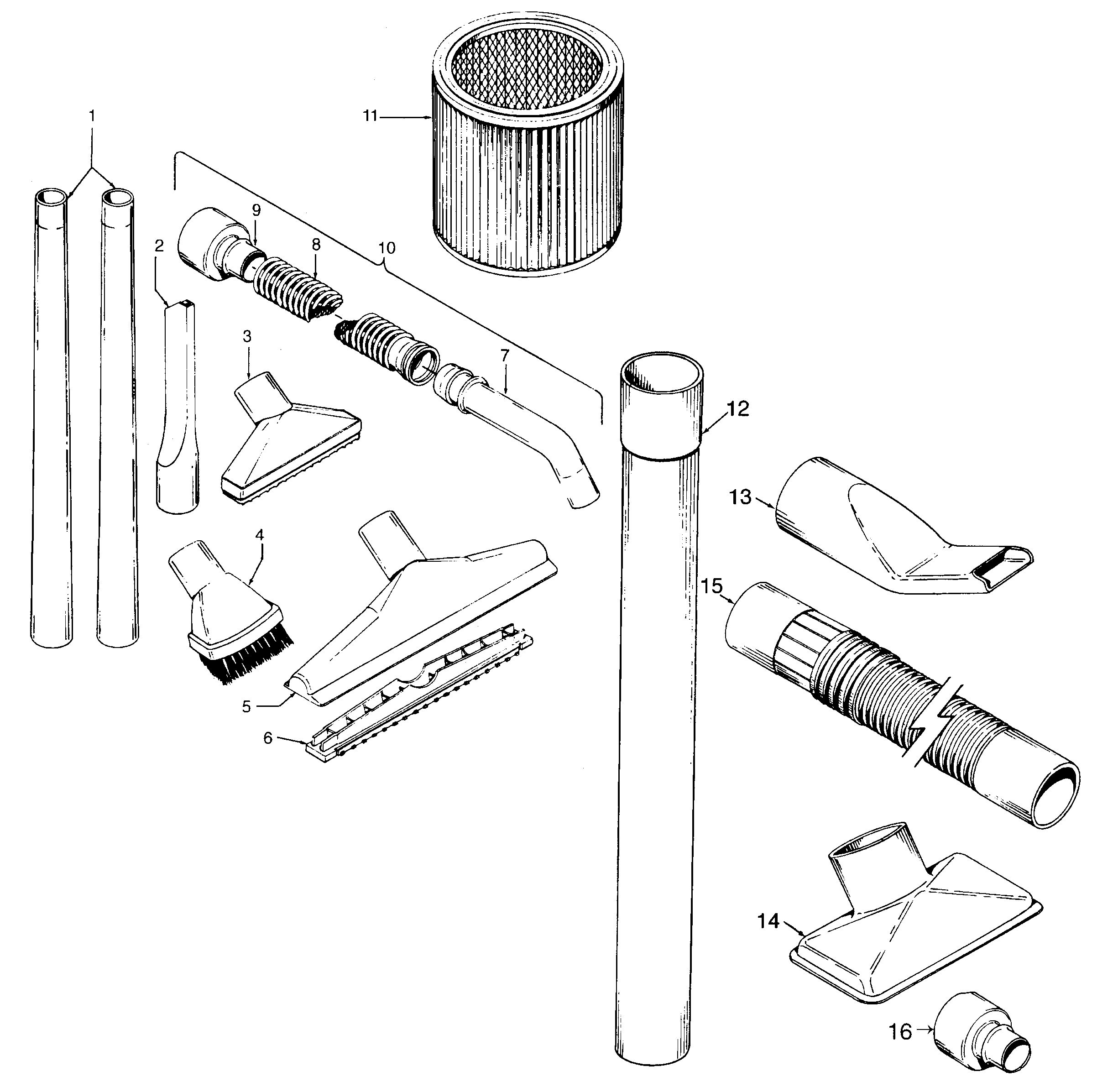 Hoover S6550600 hose, cleaningtools diagram