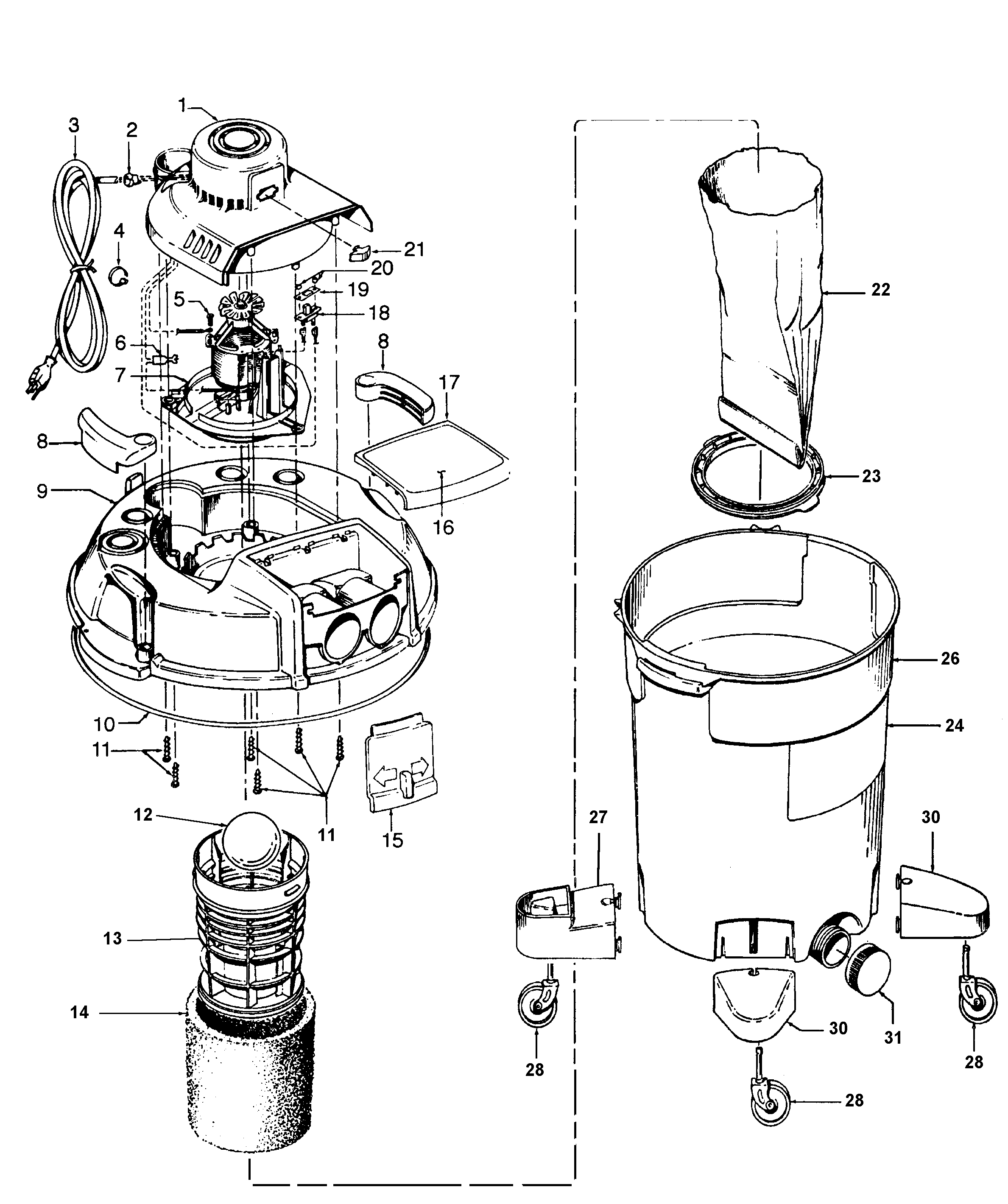 Hoover S6550600 mainhousing, motor assembly diagram