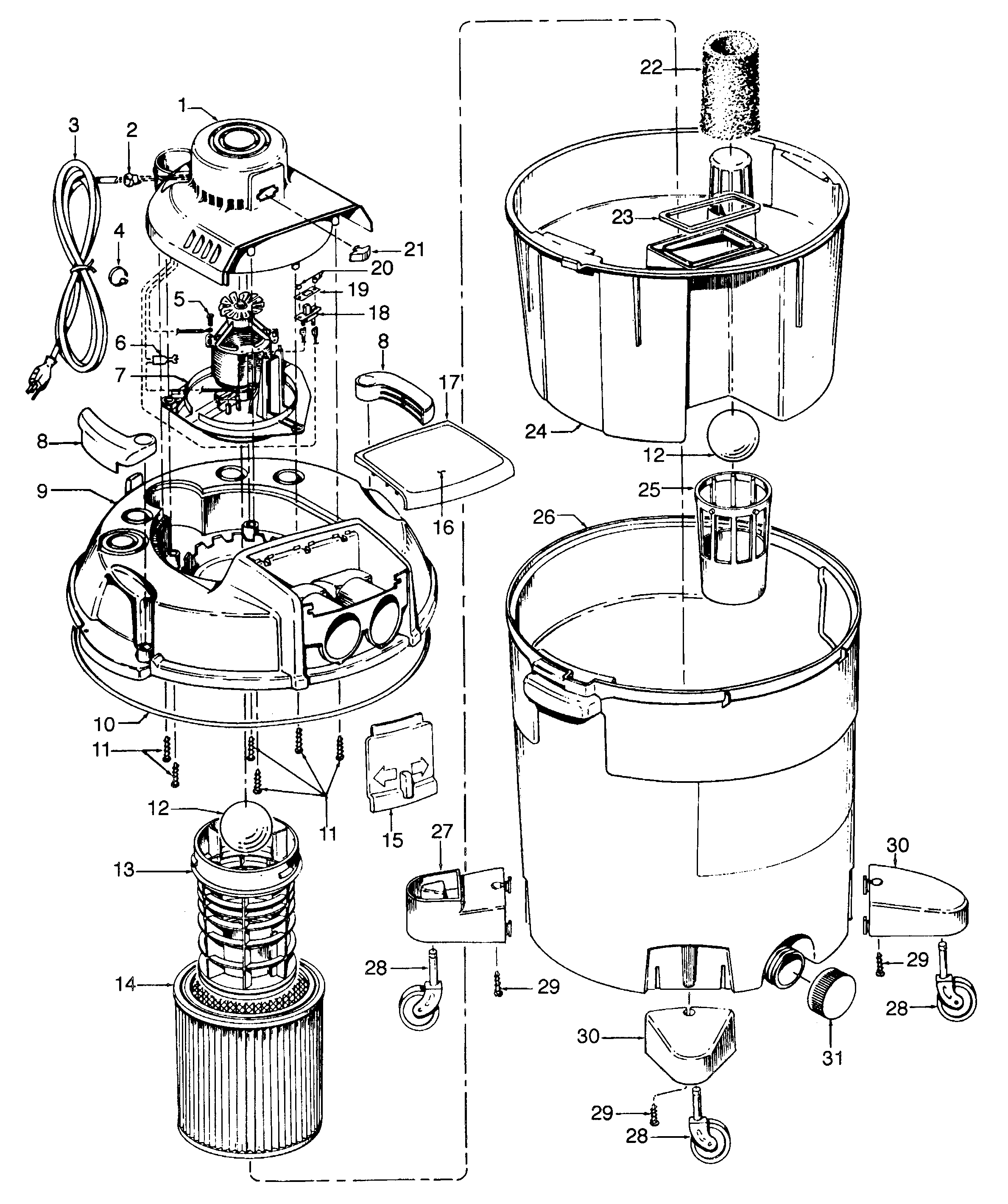 Hoover S6631--- mainhousing, motor assembly diagram