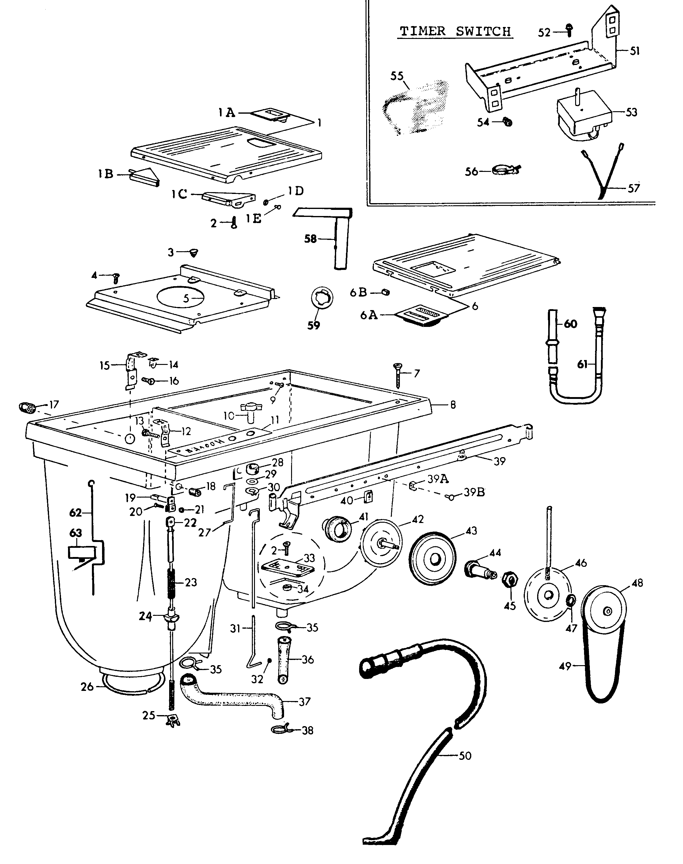 Hoover T1009-2 timer, tub diagram