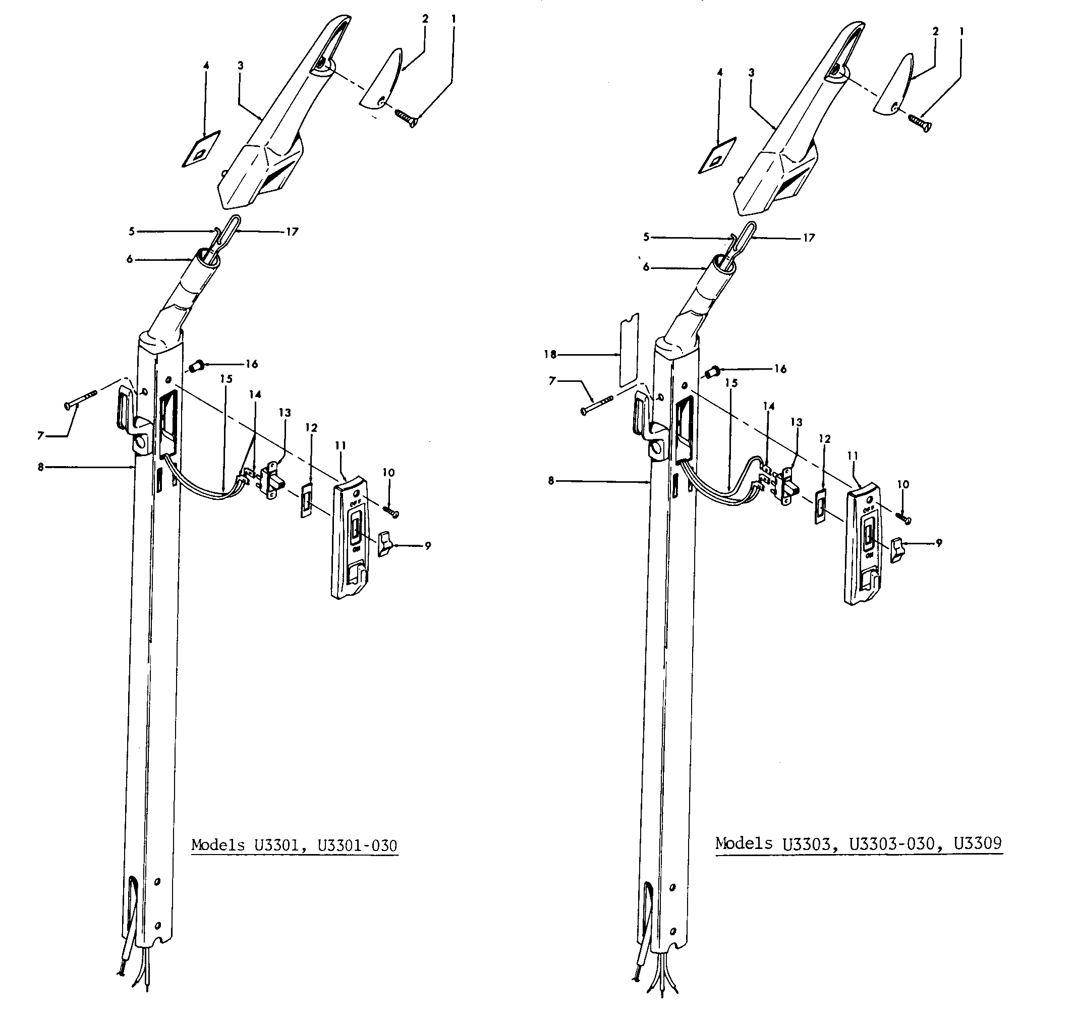Hoover U3303030 handle diagram