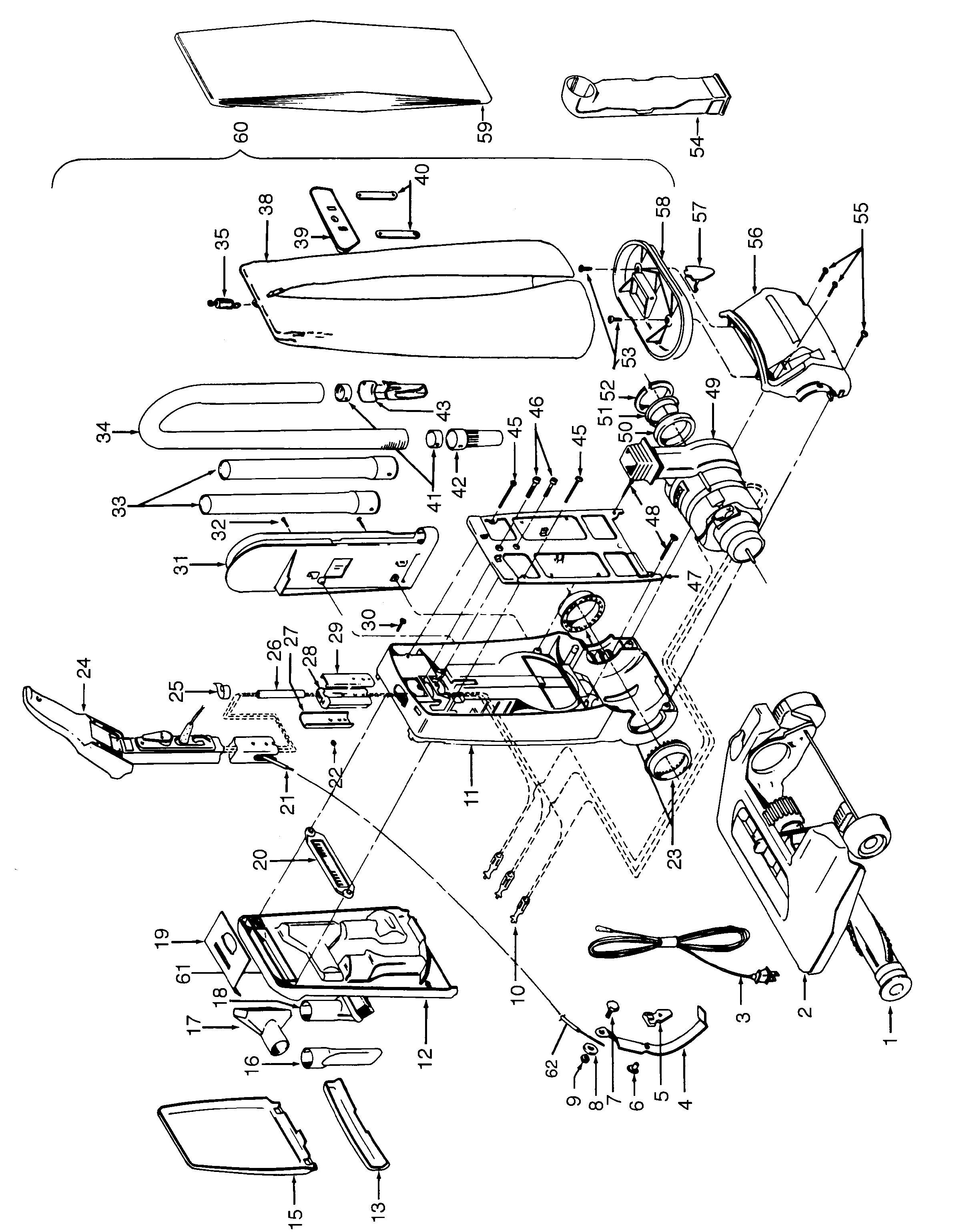 Hoover U3715930 cleaningtools, mainbody, outerbag diagram