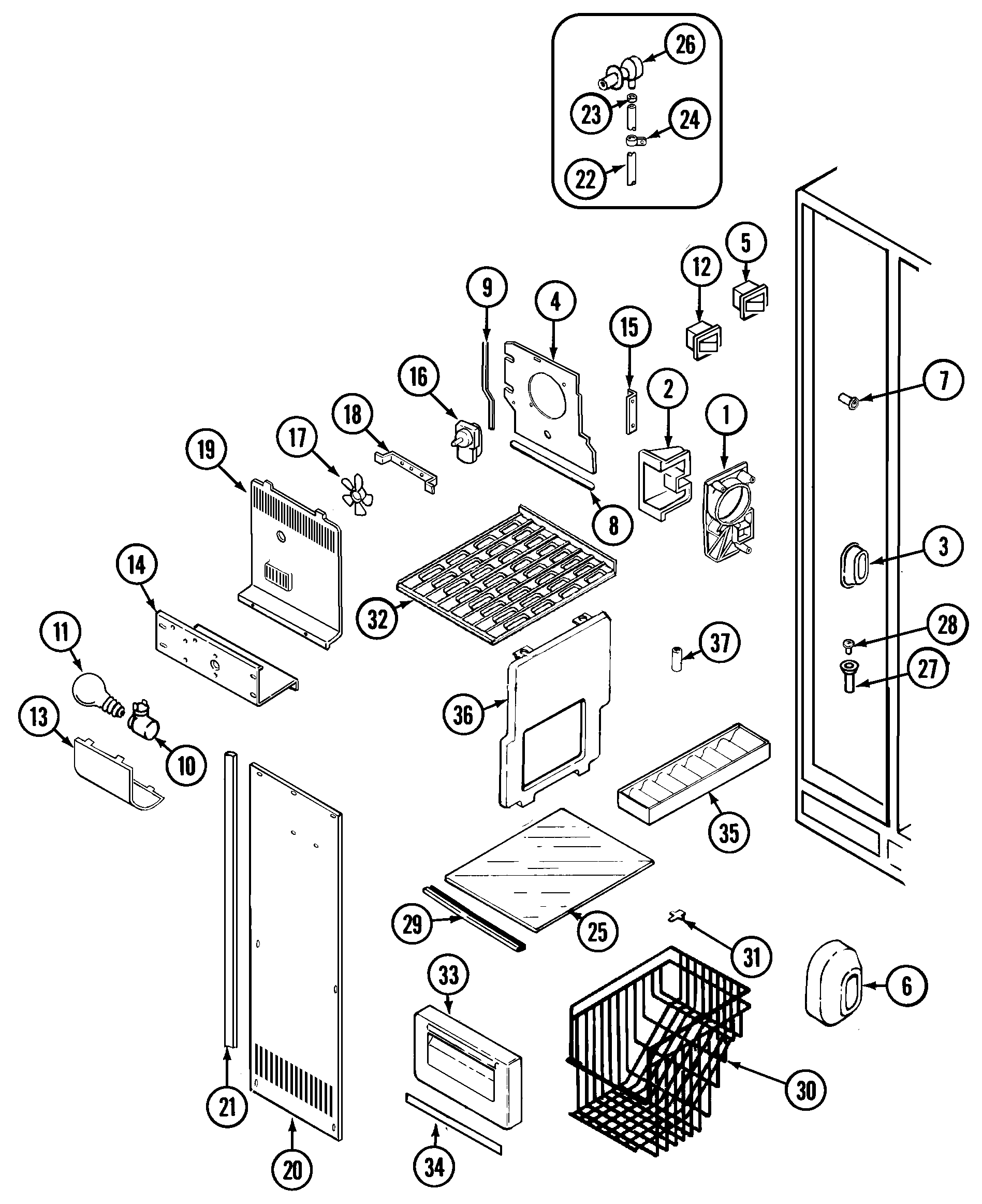 Magic Chef RCE244TDM freezer compartment diagram