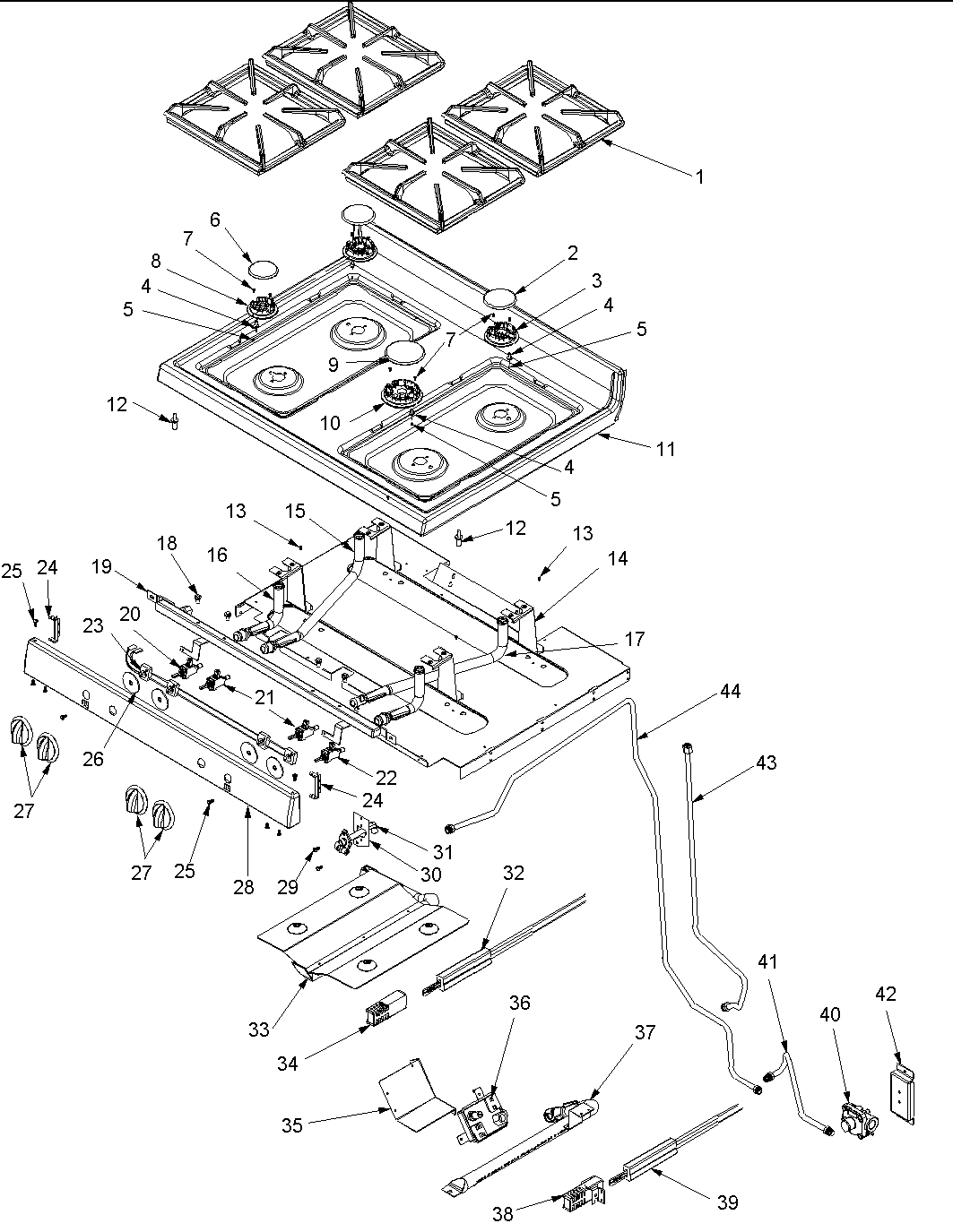 Amana ACF3325AW-PACF3325AW0 maintop and gas supply diagram