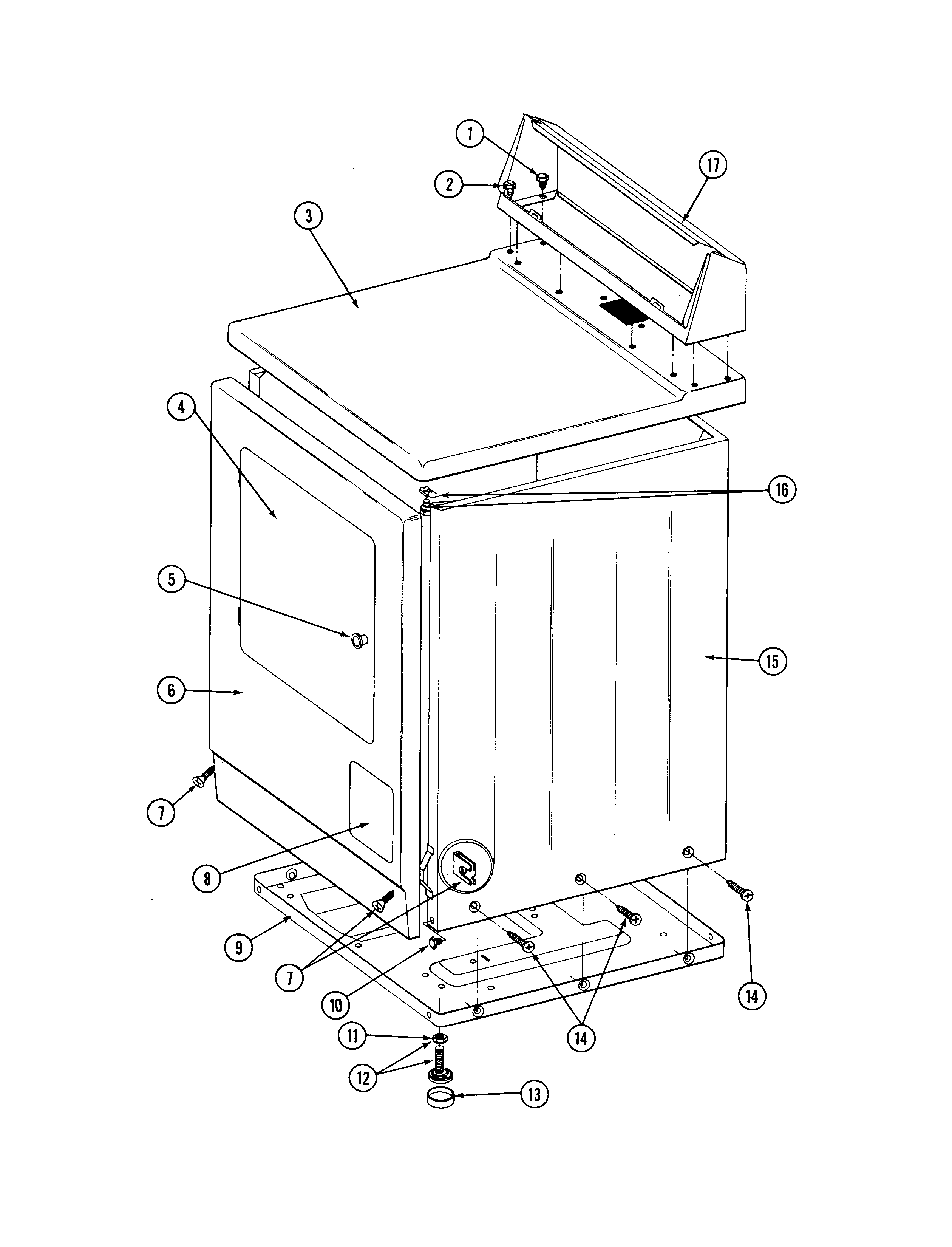 Maytag LDE612 front view diagram