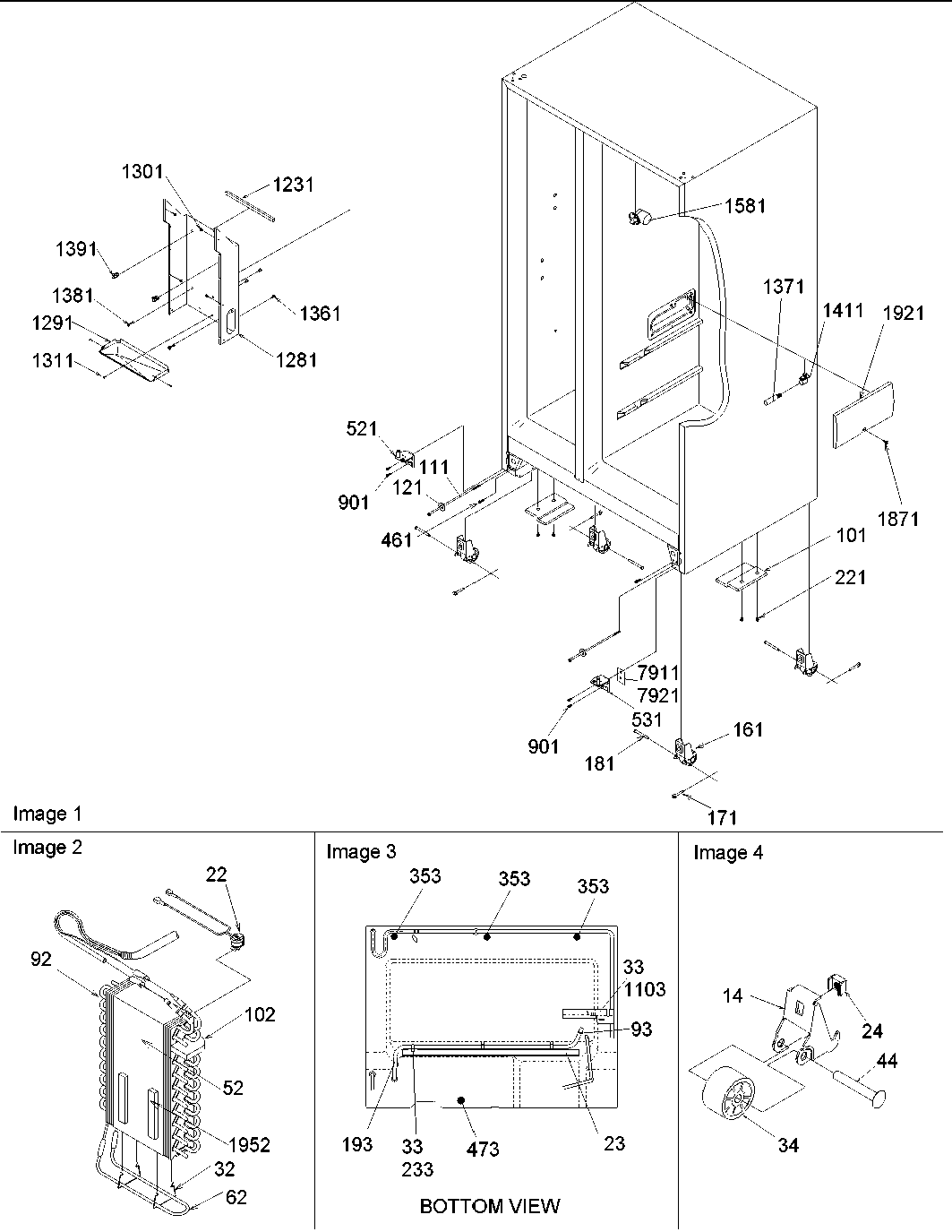 Amana ARS9107AS-PARS9107AS0 drain, rollers & evaporator diagram