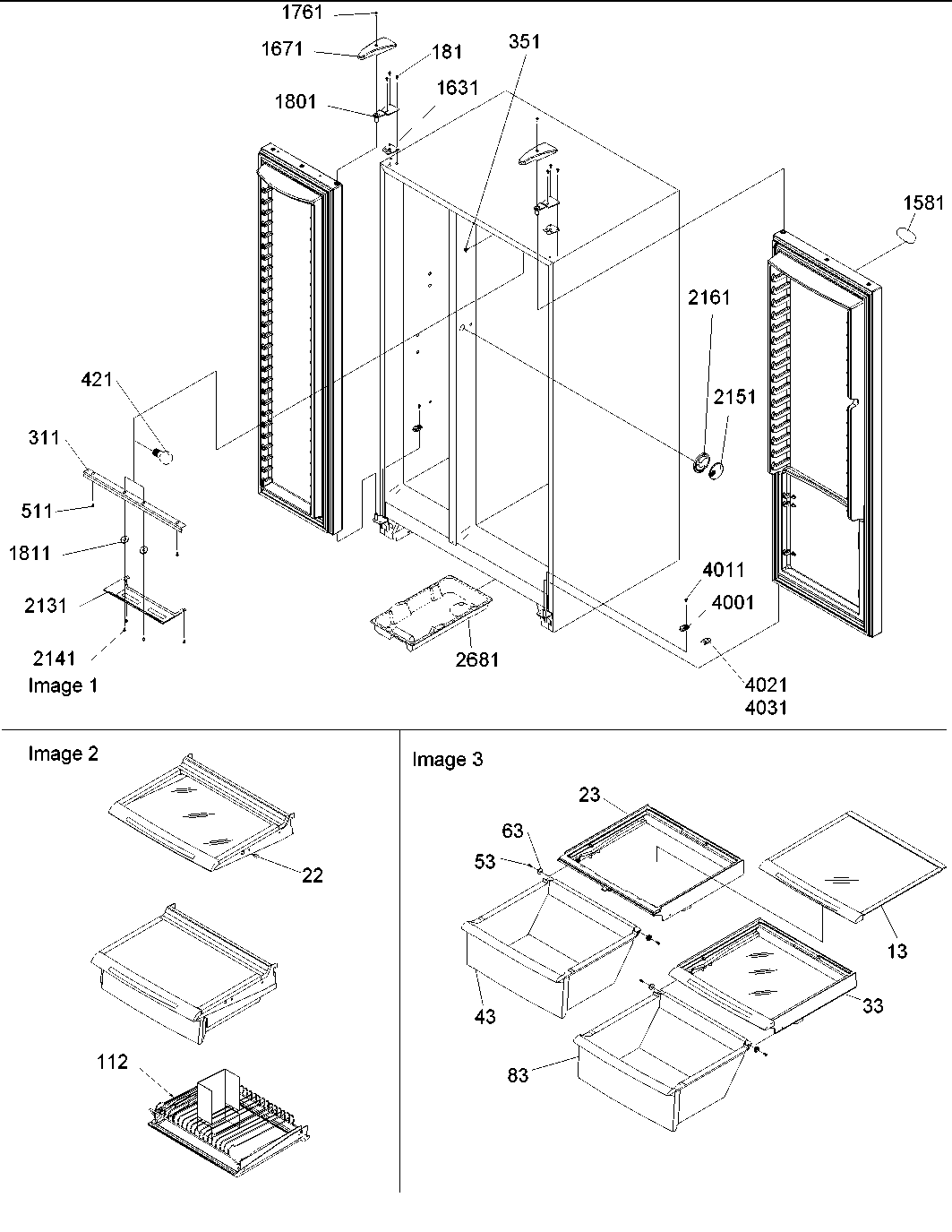 Amana ARS9107AW-PARS9107AW0 lights, hinges & shelving diagram
