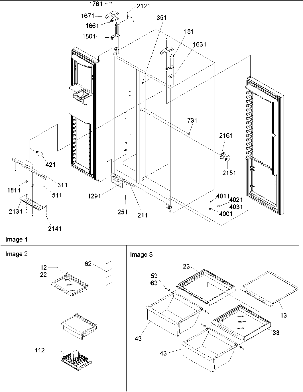 Amana ARS2365AB-PARS2365AB0 lights, hinges & shelving diagram