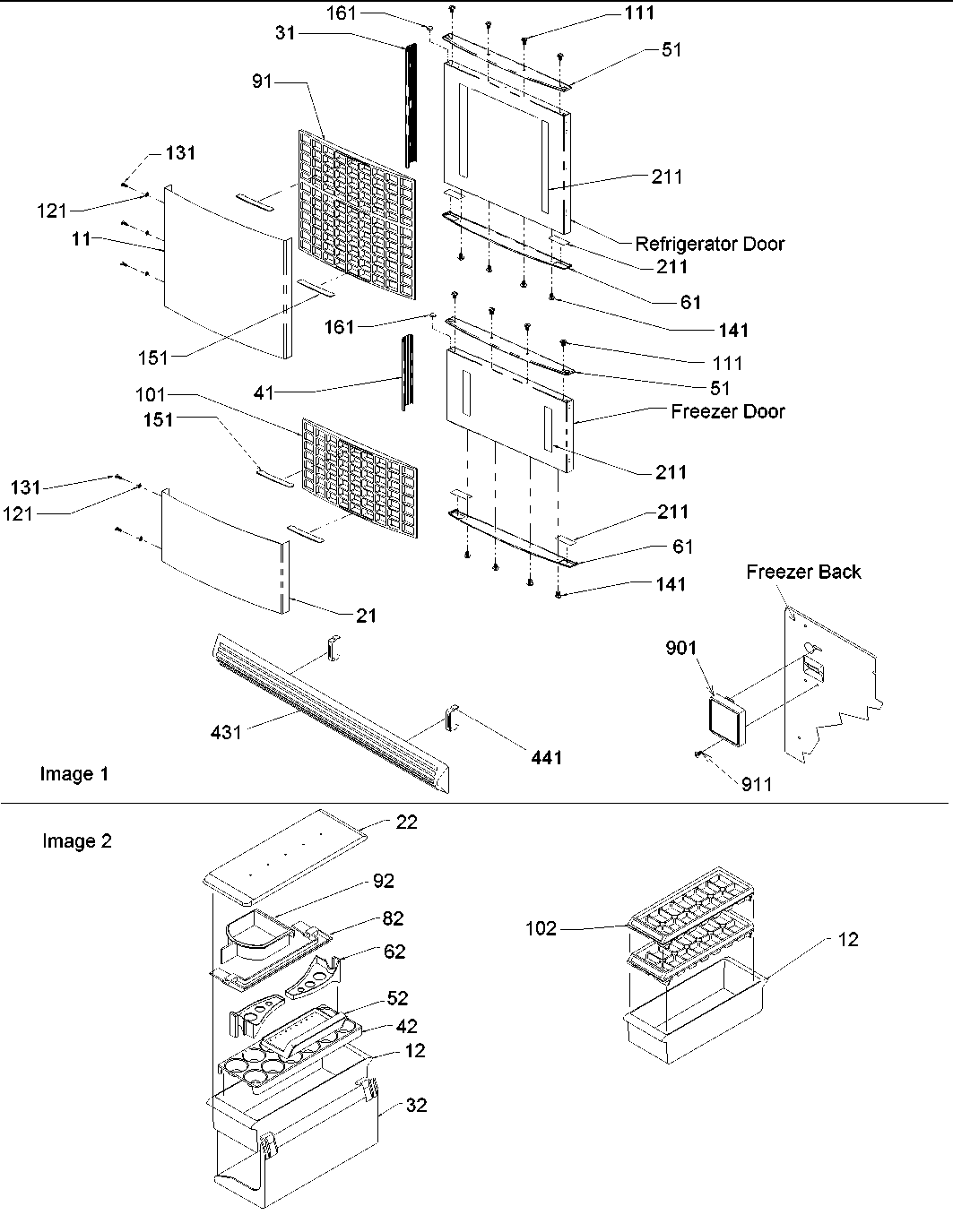 Amana ARB2109AWR-PARB2109AW0 contour door panels & accessories diagram