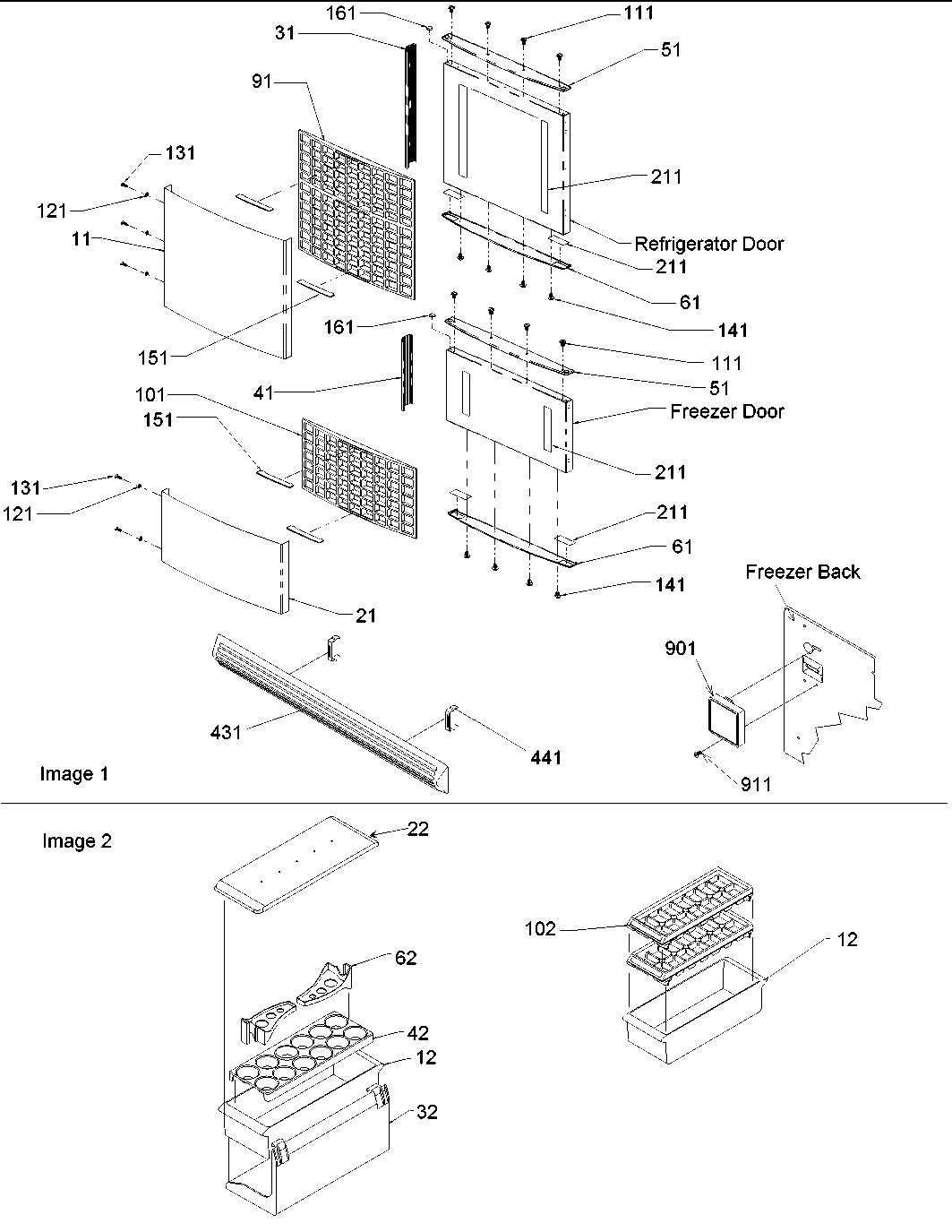 Amana ARB2109ABR-PARB2109AB2 contour door panels & accessories diagram