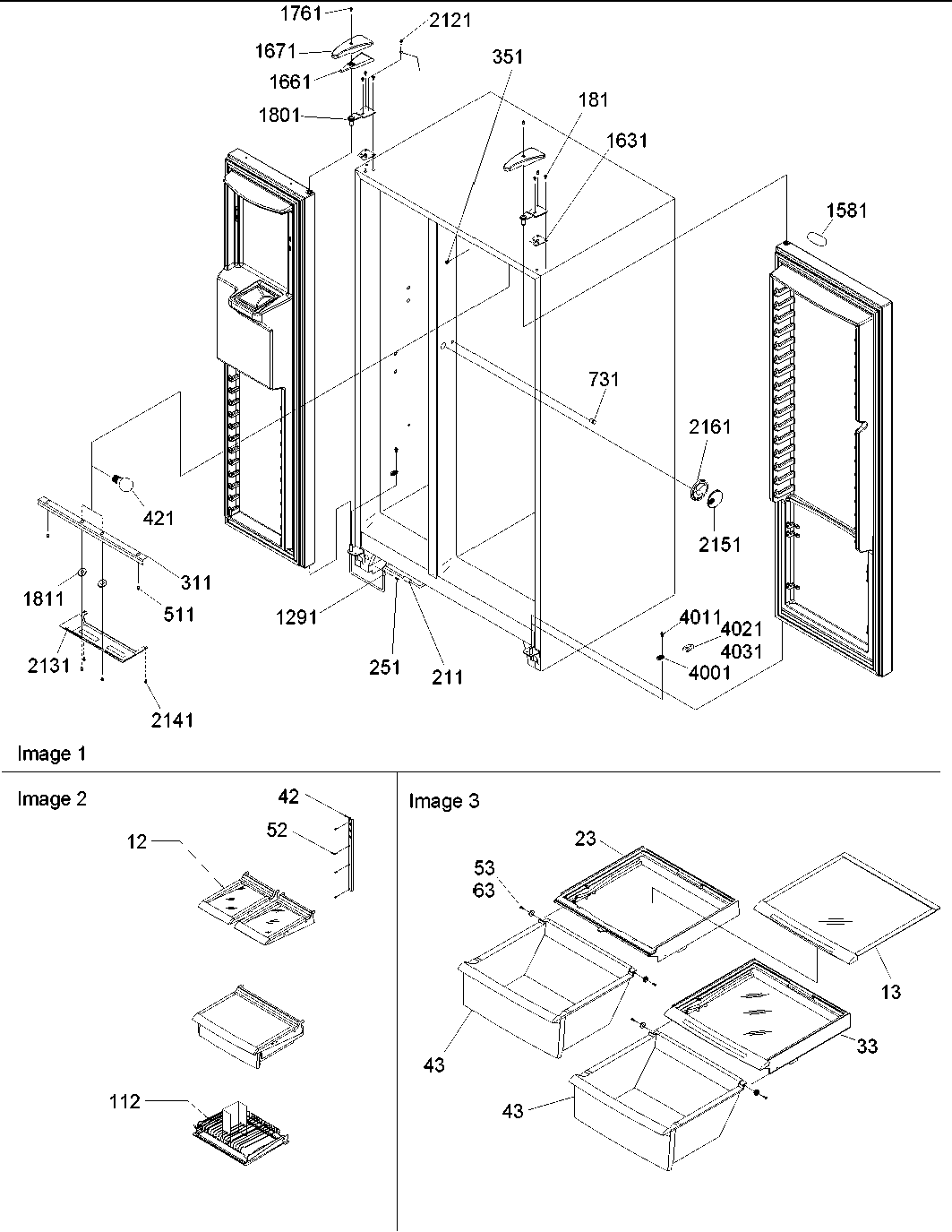 Amana ARS2367AW-PARS2367AW0 lights, hinges & shelving diagram