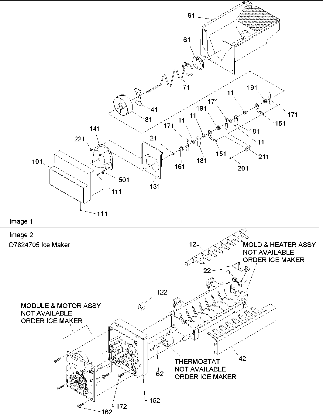 Amana ARS9167AC-PARS9167AC0 ice bucket auger & ice maker parts diagram