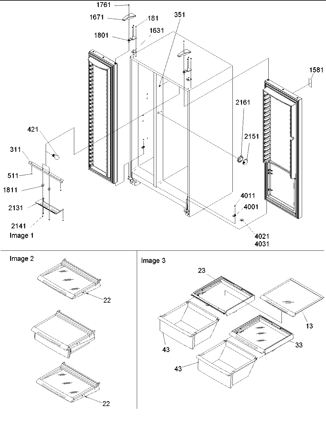 Amana ARS2304AW-PARS2304AW0 lights, hinges, shelving diagram