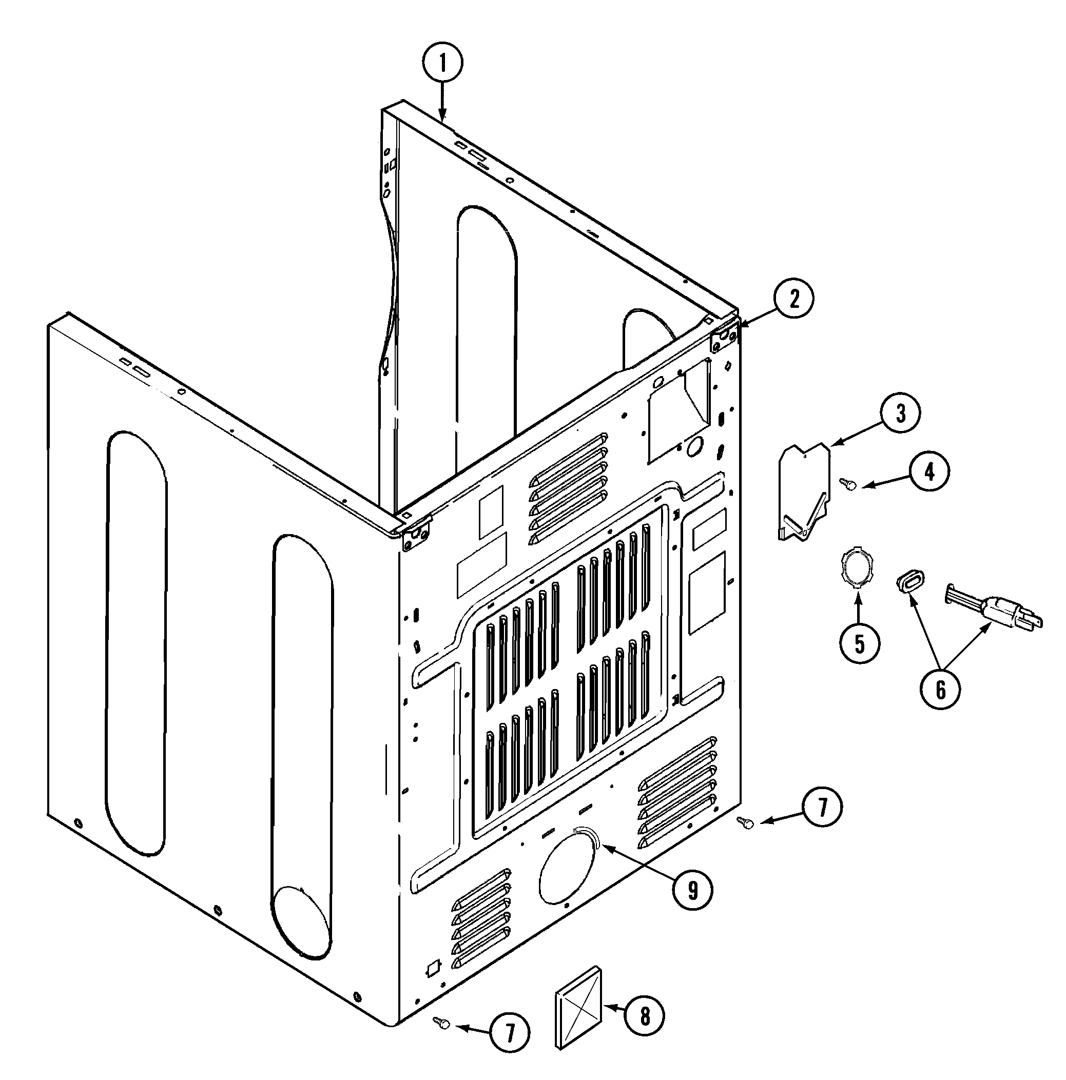 Maytag MDE8000AZW cabinet-rear diagram