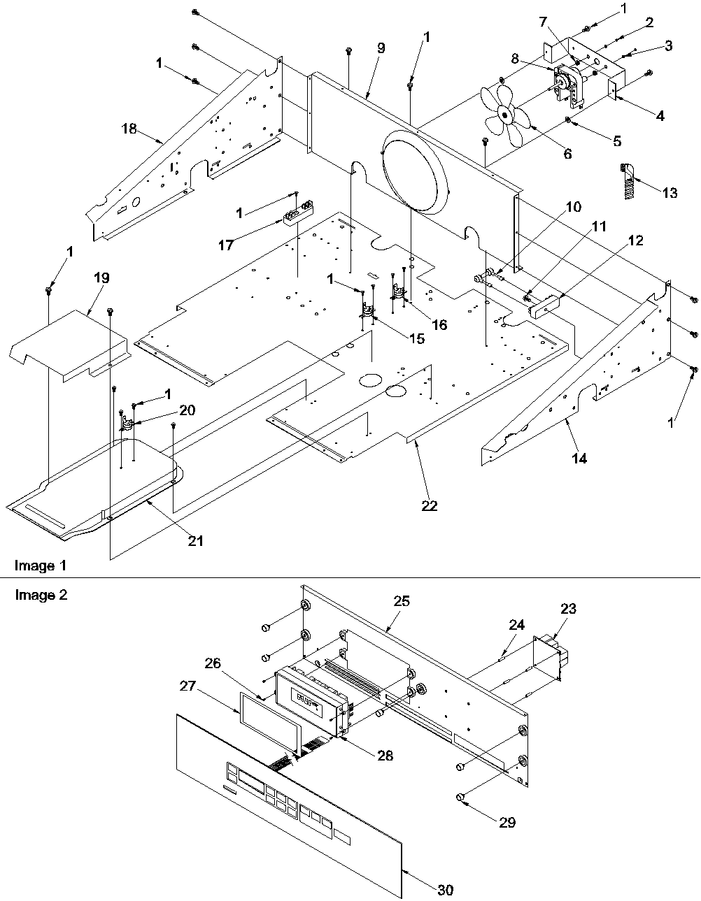 Amana AOES2730WW-P1132357NWW control compartment and control panel diagram