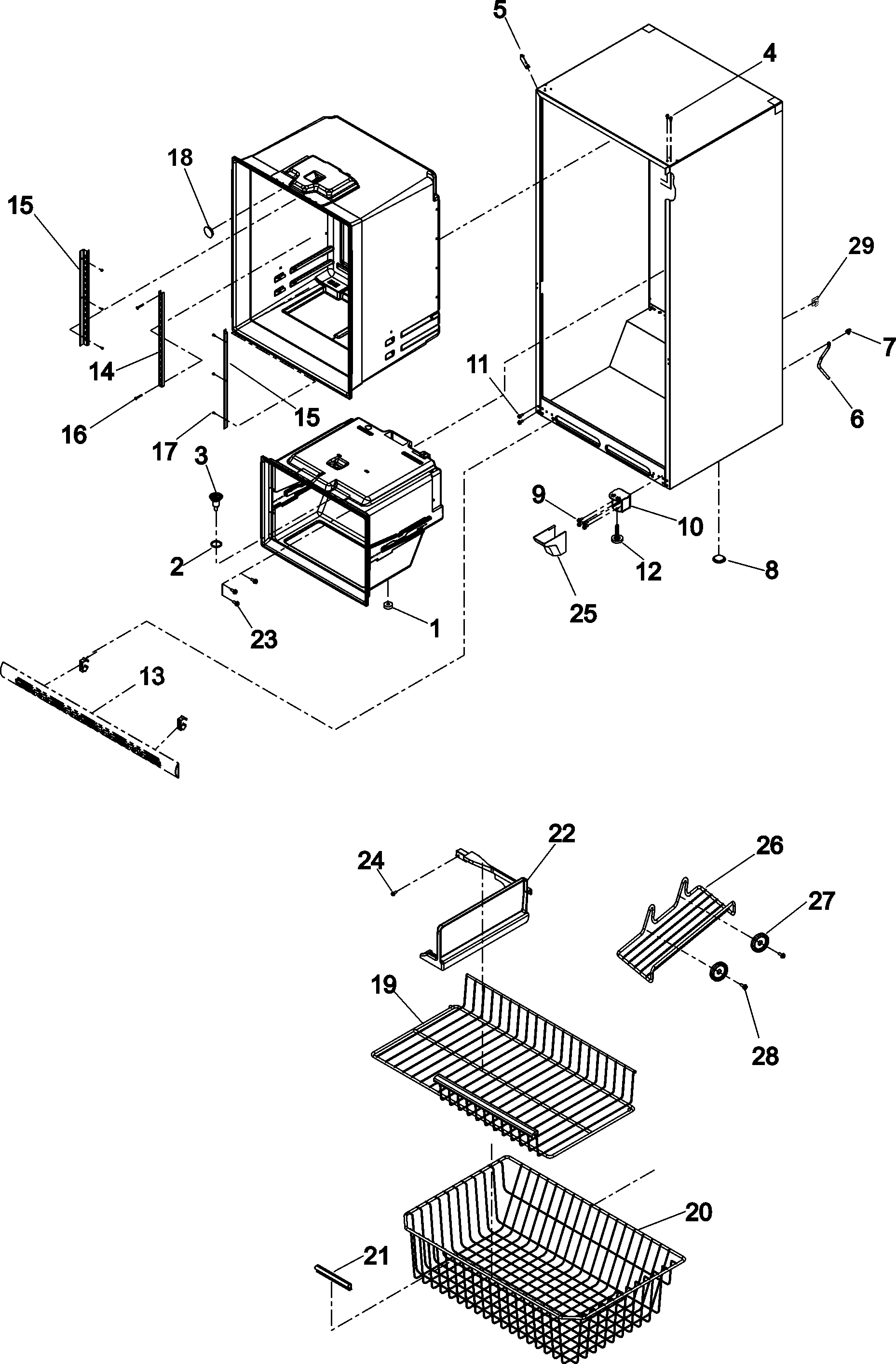Kenmore 59665934401 interior cabinet & freezer shelving diagram