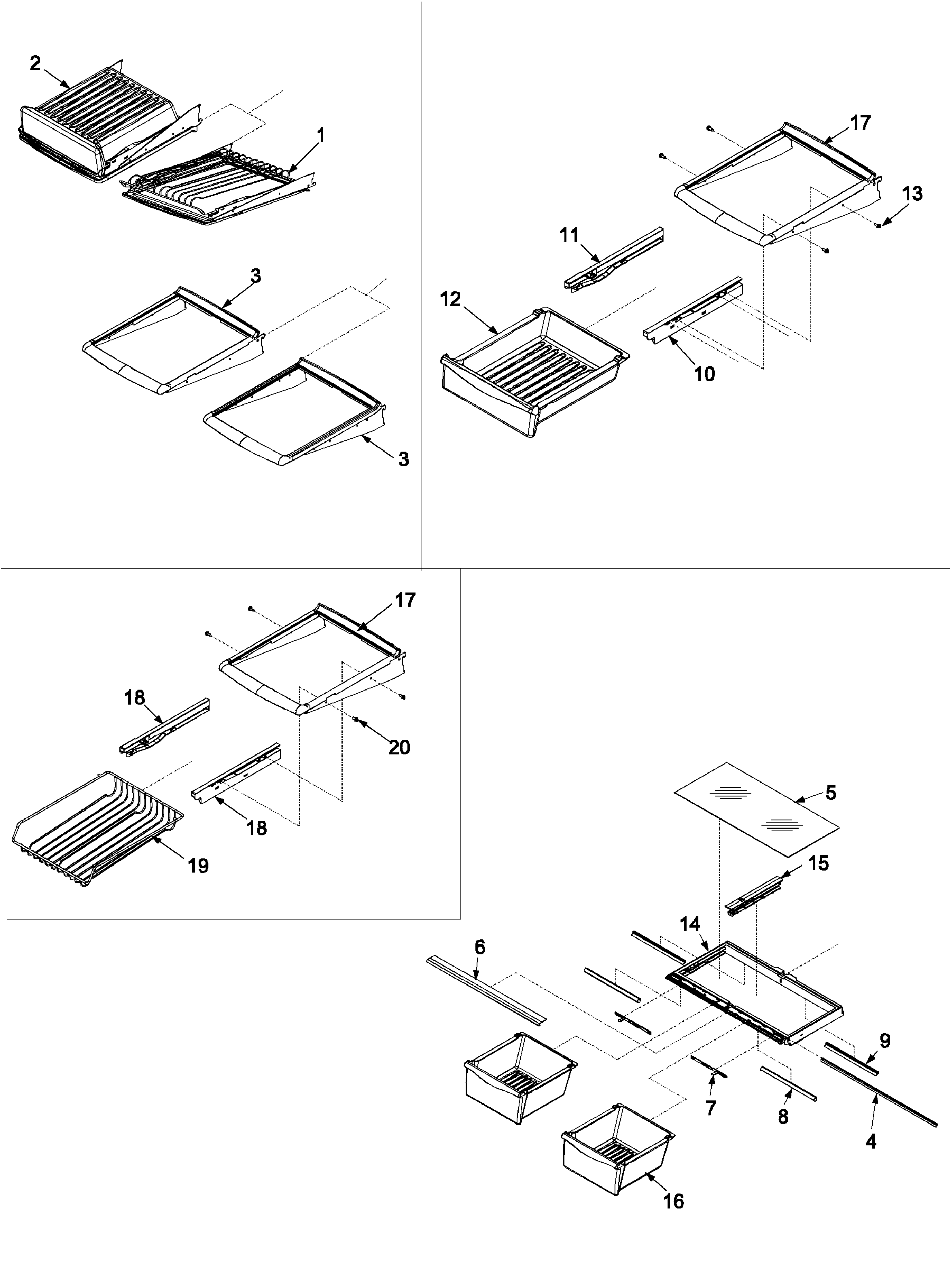 Kenmore 59666954400 refrigerator shelving diagram