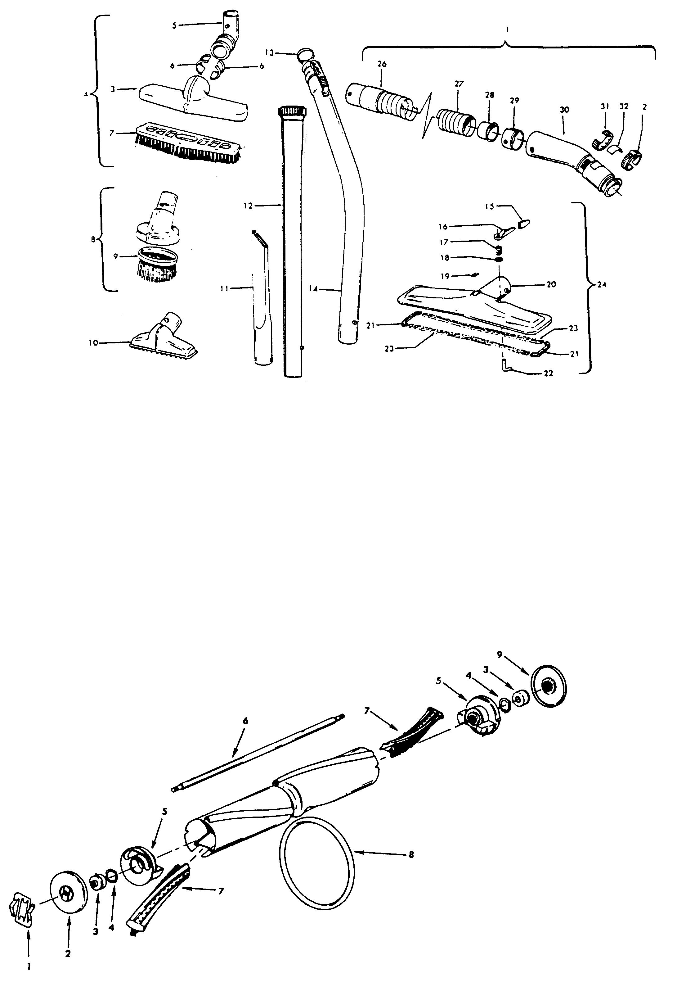 Hoover U4025 agitator, cleaningtools diagram