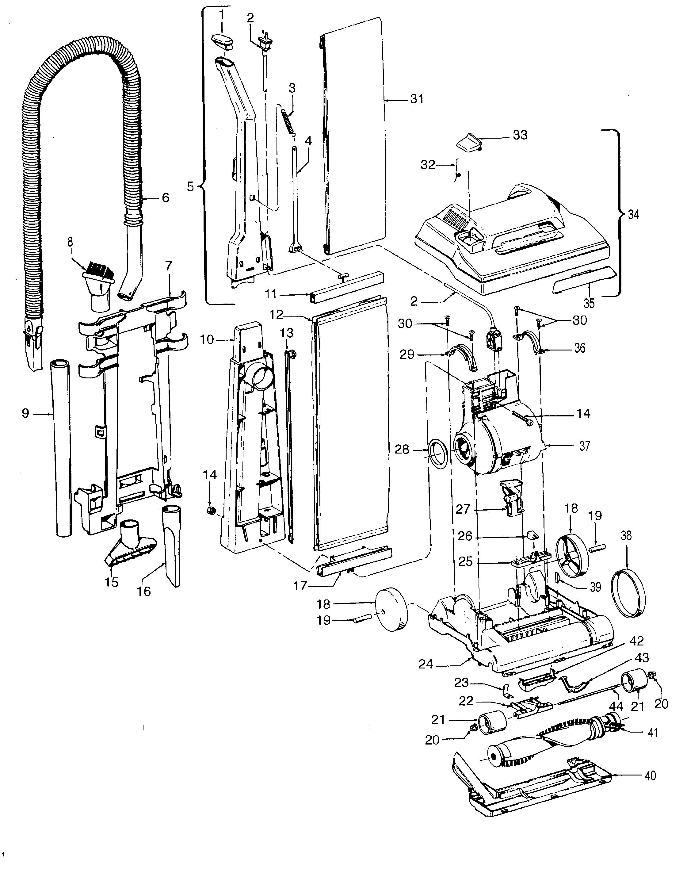 Hoover U4260930 mainbody, handle, outerbag diagram