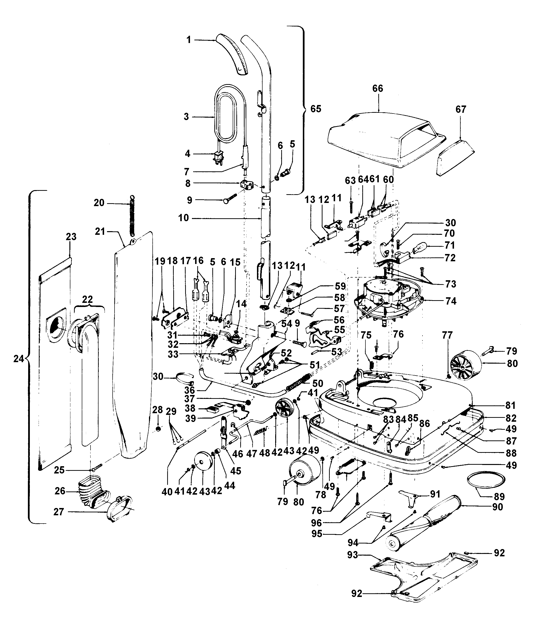 Hoover U4313--- handle, mainbody, outerbag, hood diagram