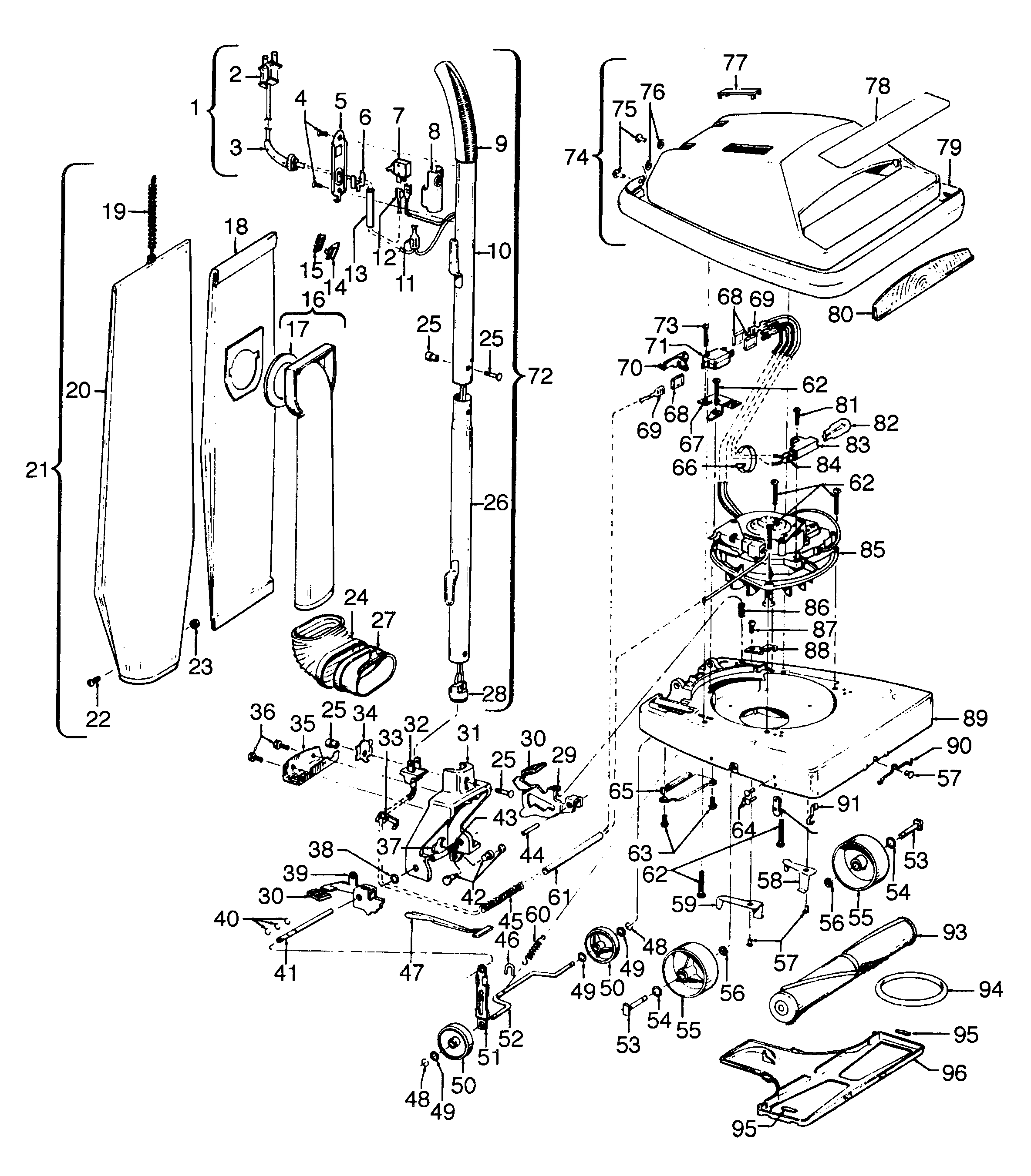 Hoover U4317--- handle, mainbody, outerbag, hood diagram