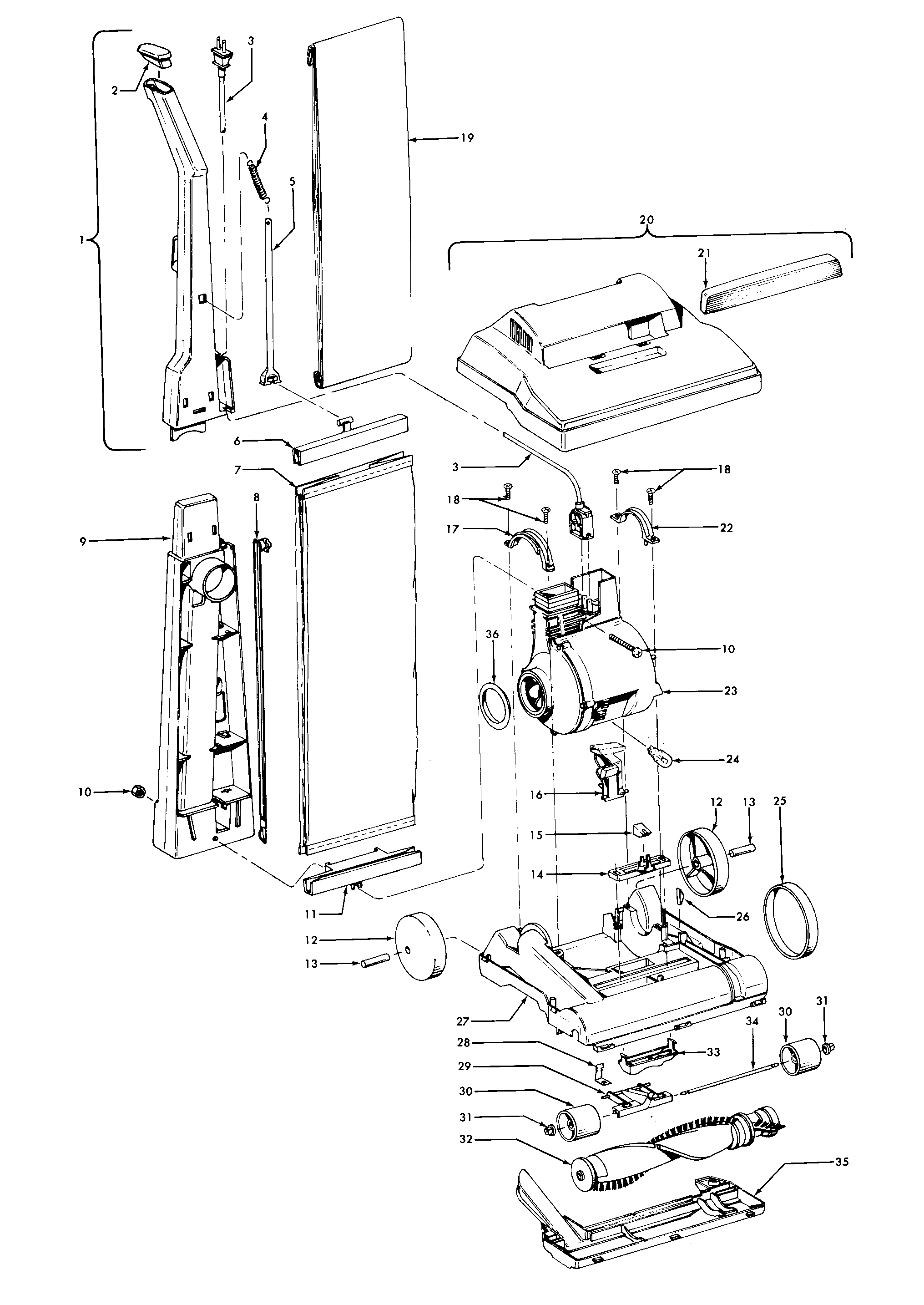 Hoover U4459940 handle, mainbody, outerbag, hood diagram
