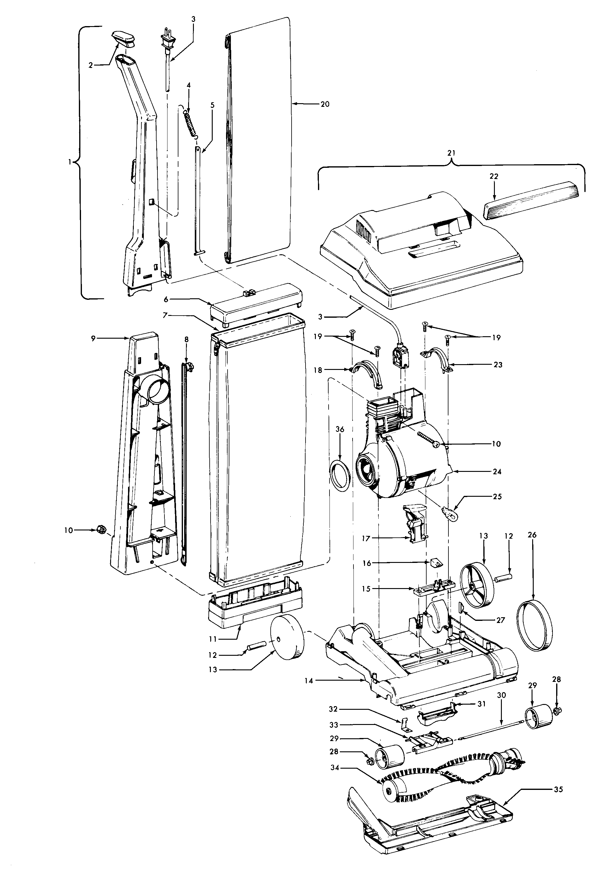Hoover U4471--- handle, mainbody, outerbag, hood diagram