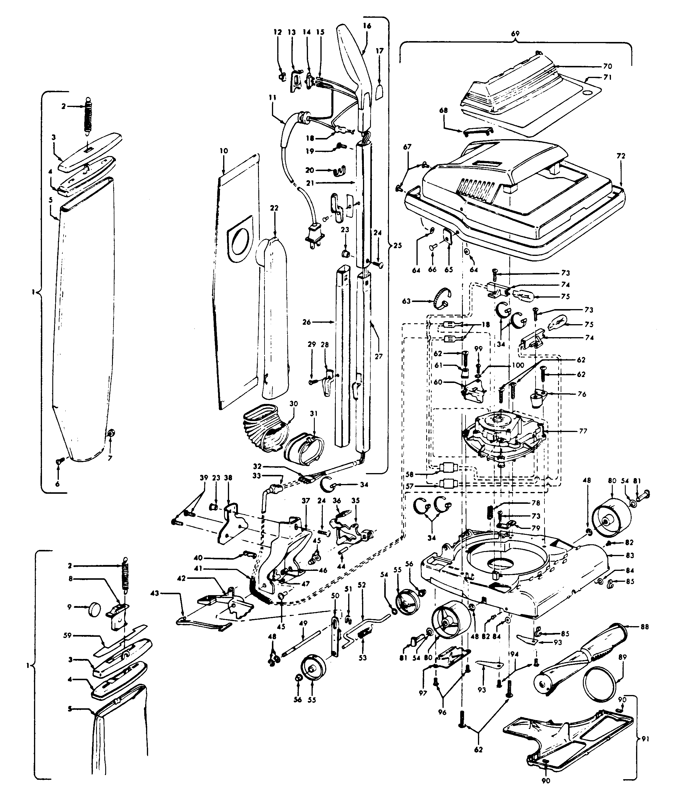 Hoover U4501-9 handle, mainbody, outerbag, hood diagram