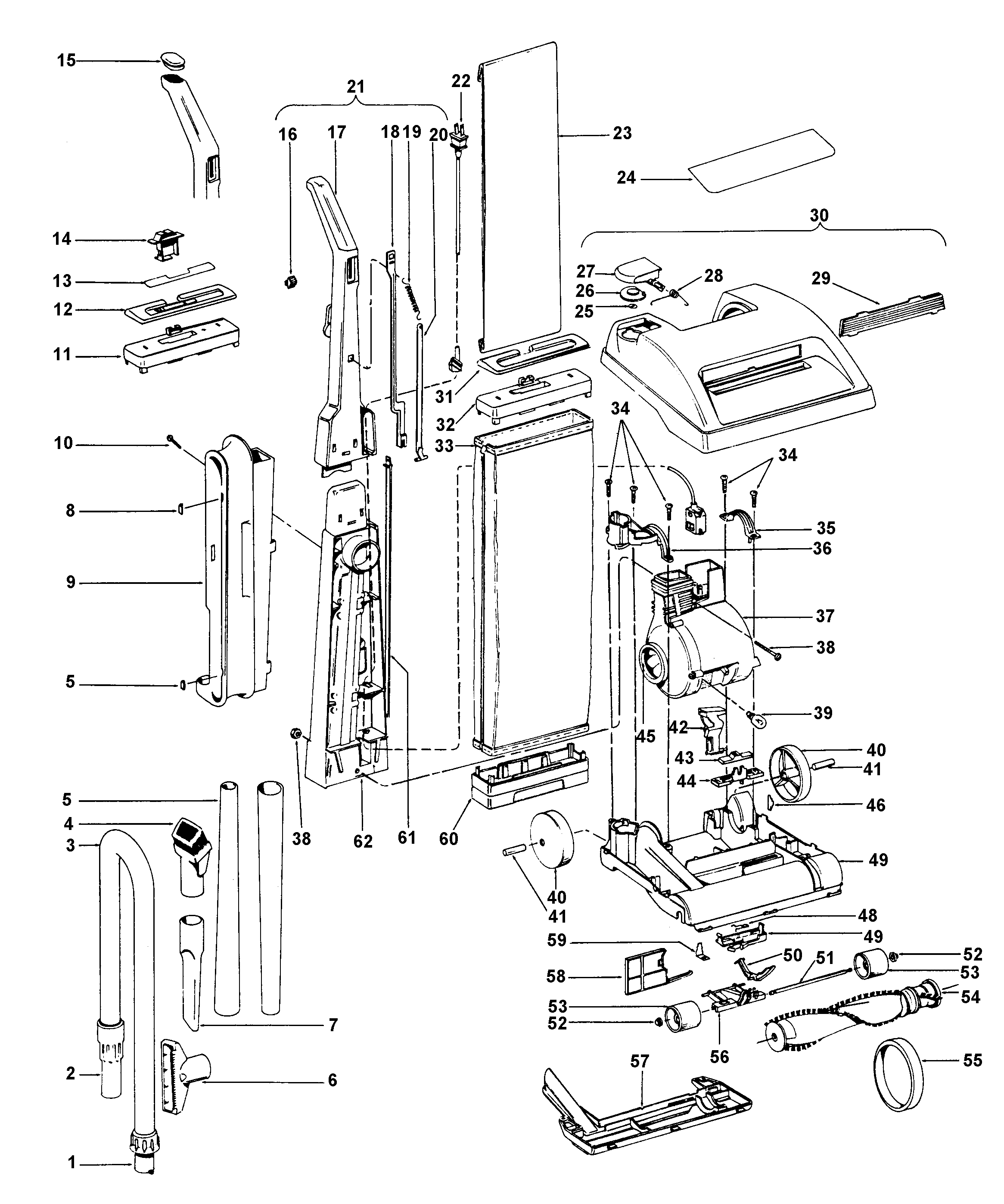 Hoover U4551920 mainbody, handle, outerbag diagram