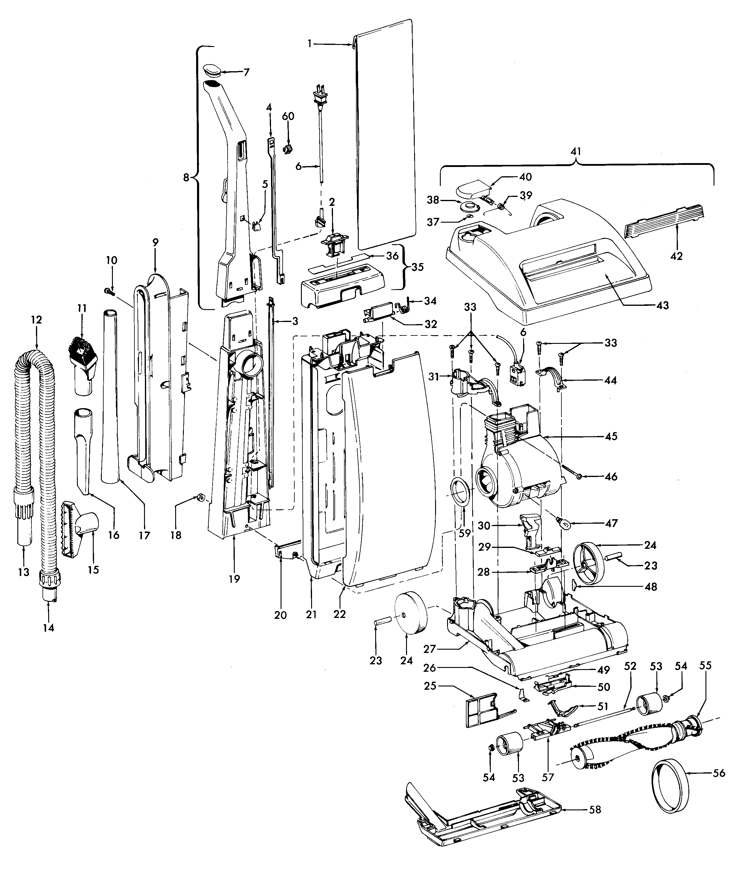 Hoover U5053910 mainbody, handle, outerbag diagram