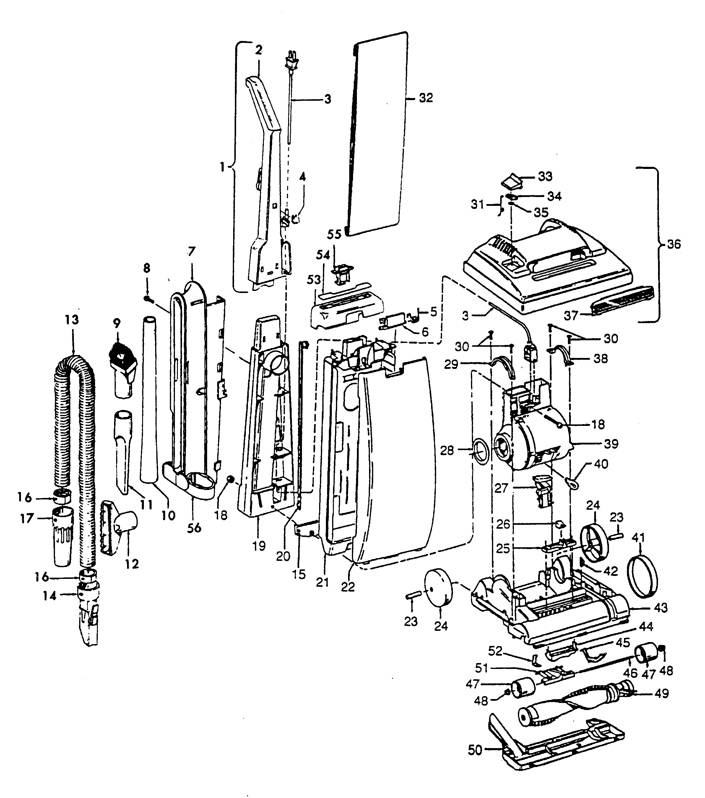 Hoover U5094930 mainbody, handle, outerbag diagram