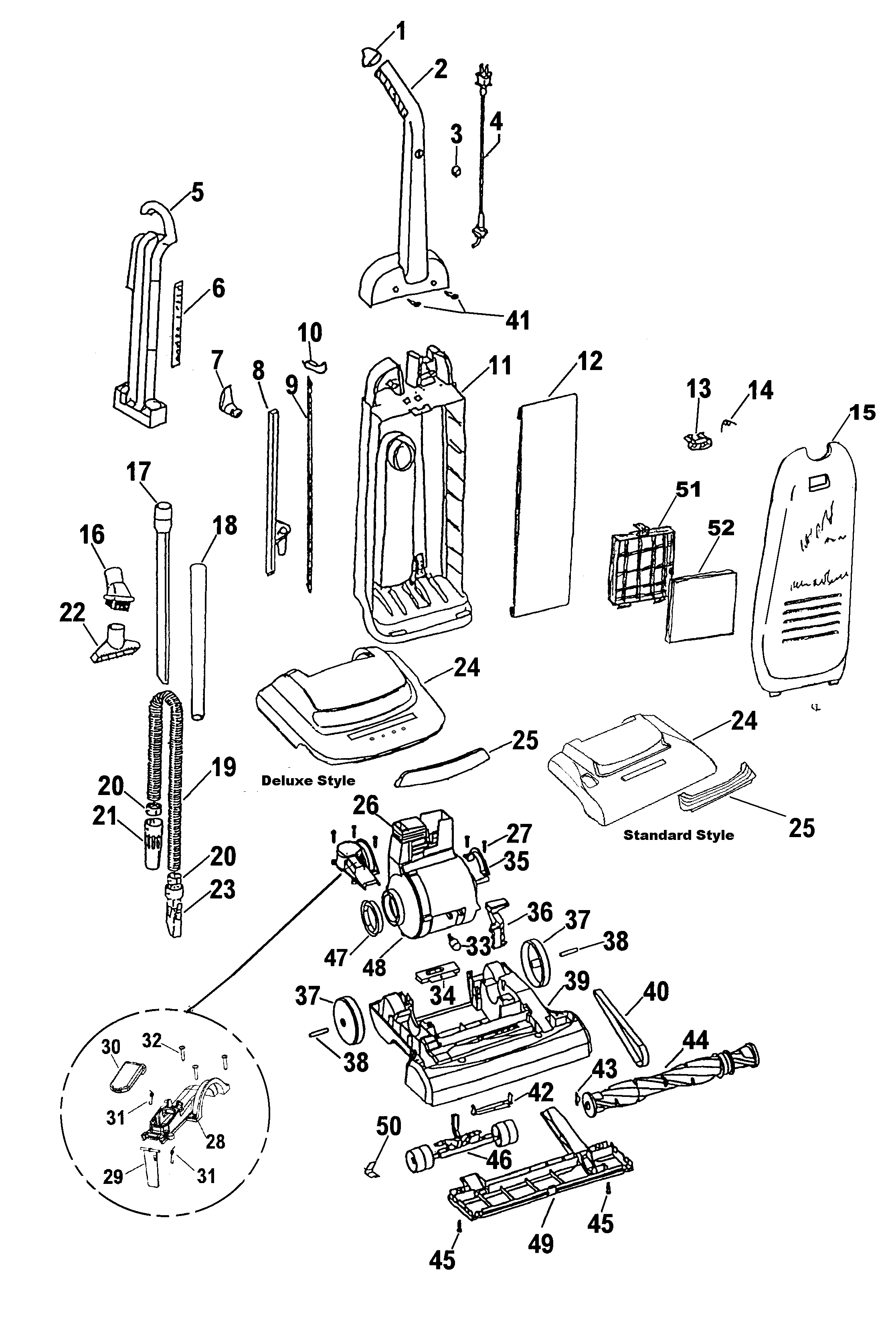 Hoover U5110950 mainbody, handle, outerbag diagram