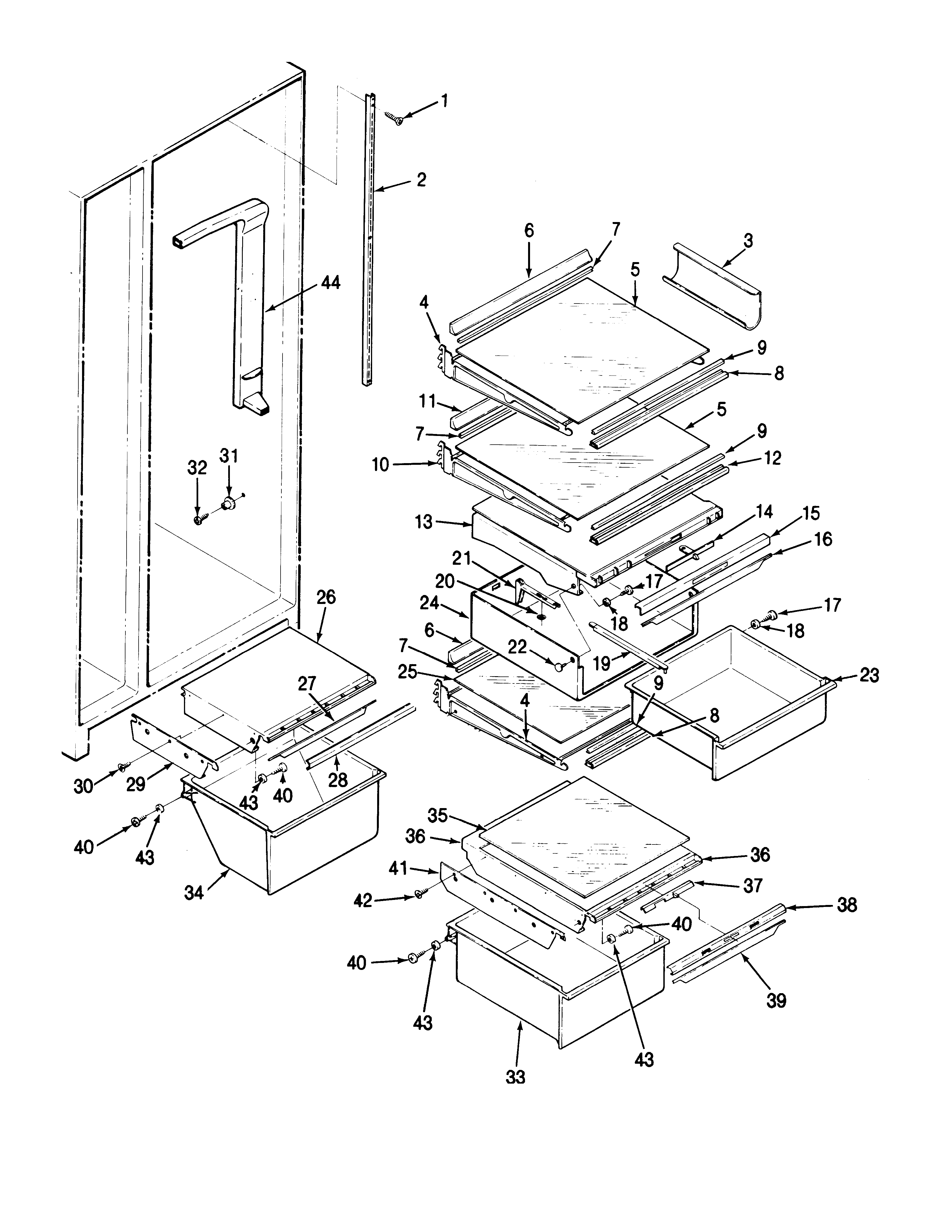 Maytag RSD20A-BM05B shelves & accessories diagram