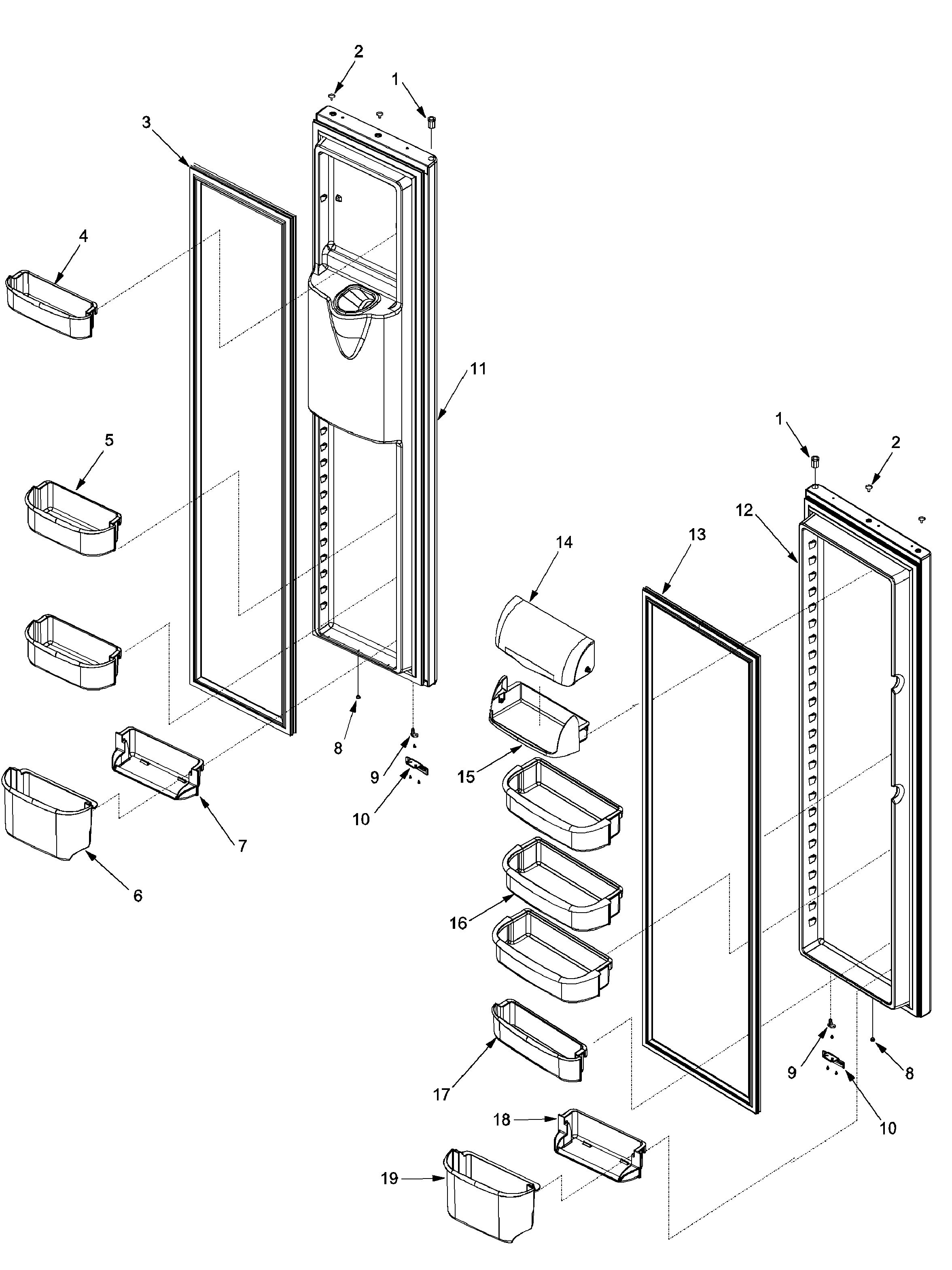Amana XRSR465BW-PXRSR465BW0 ref/fz door and shelf diagram