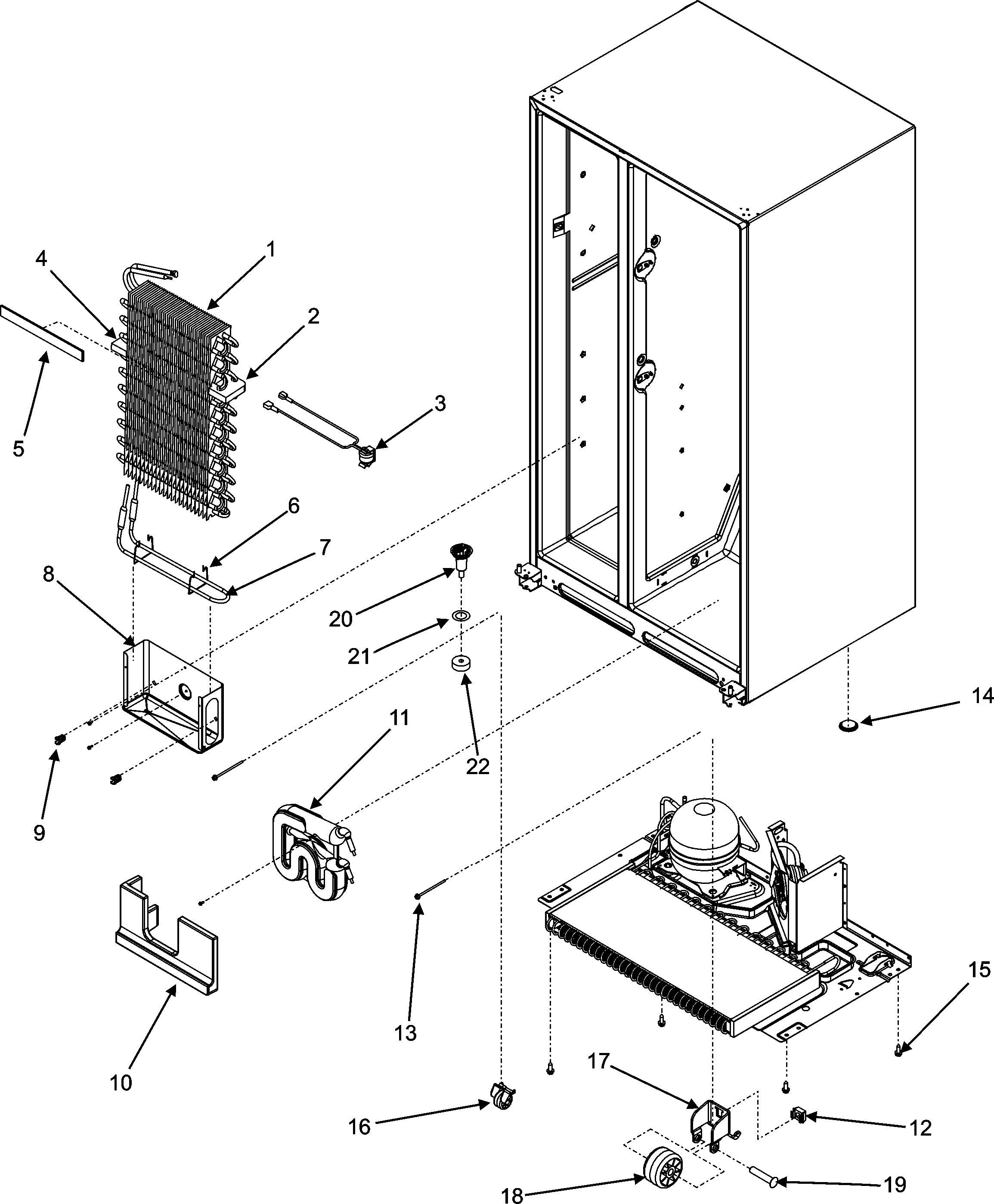 Admiral LSD2615HEW evaporator assy./rollers/water tank diagram