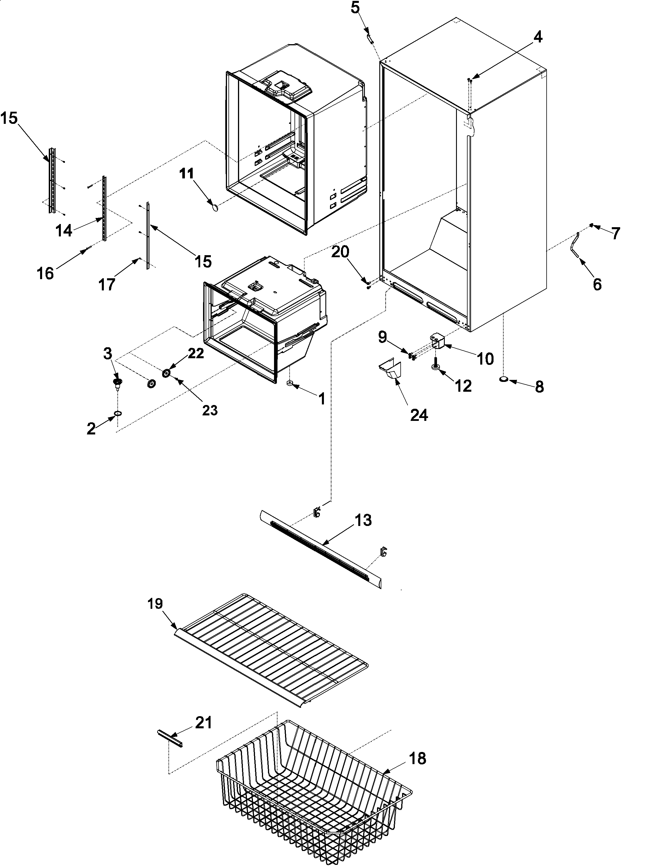 Kenmore 59666902300 interior cabinet & freezer shelving diagram