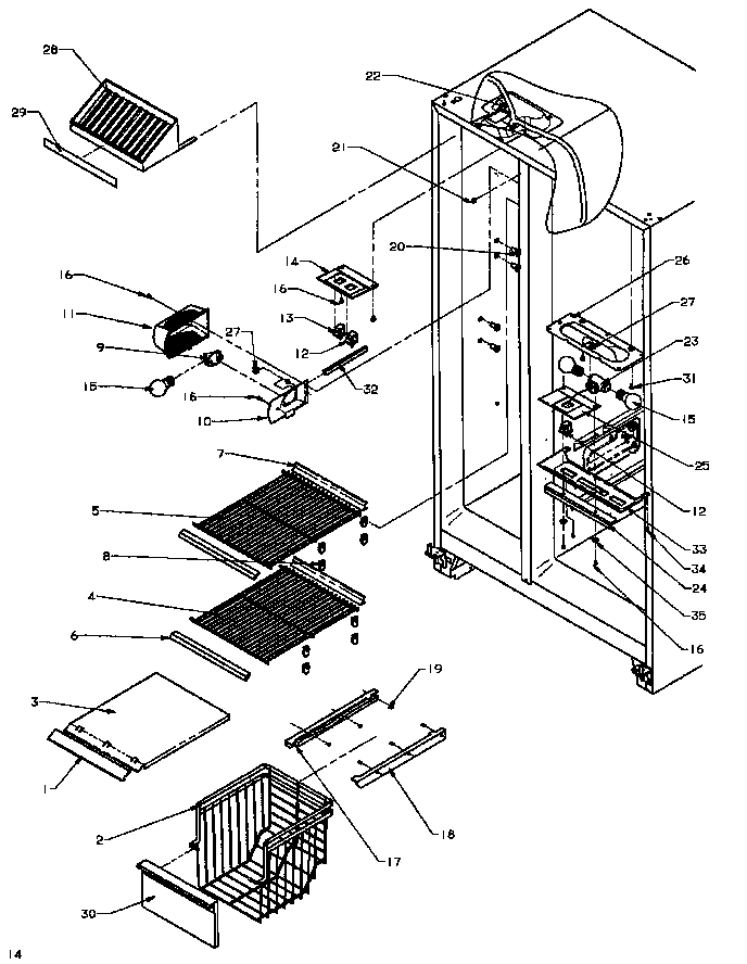 Amana SSD25N5W-P1178903W fz shelving and ref light diagram