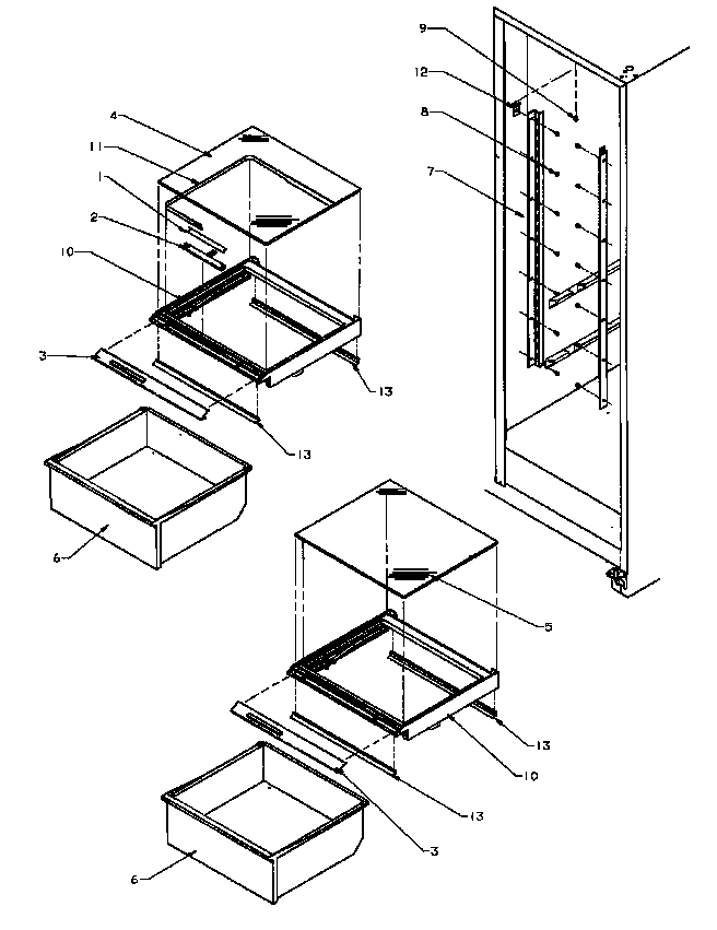 Amana SSD25N5W-P1178903W ref shelving and drawers diagram
