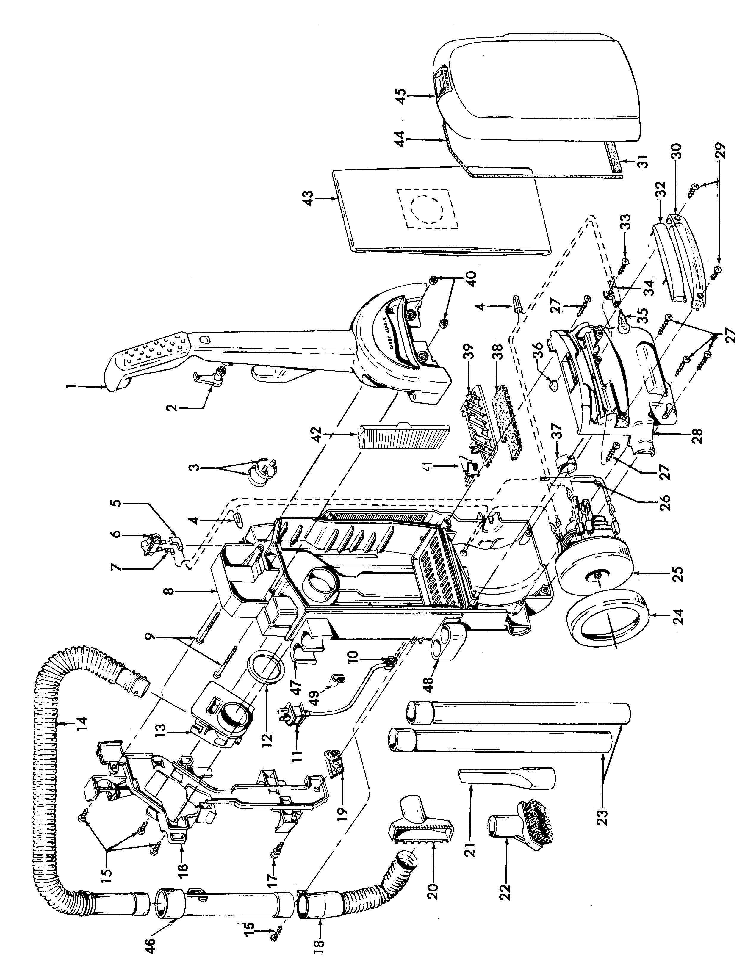 Hoover C1703920 motor, cleaningtools, handle, outerbag diagram